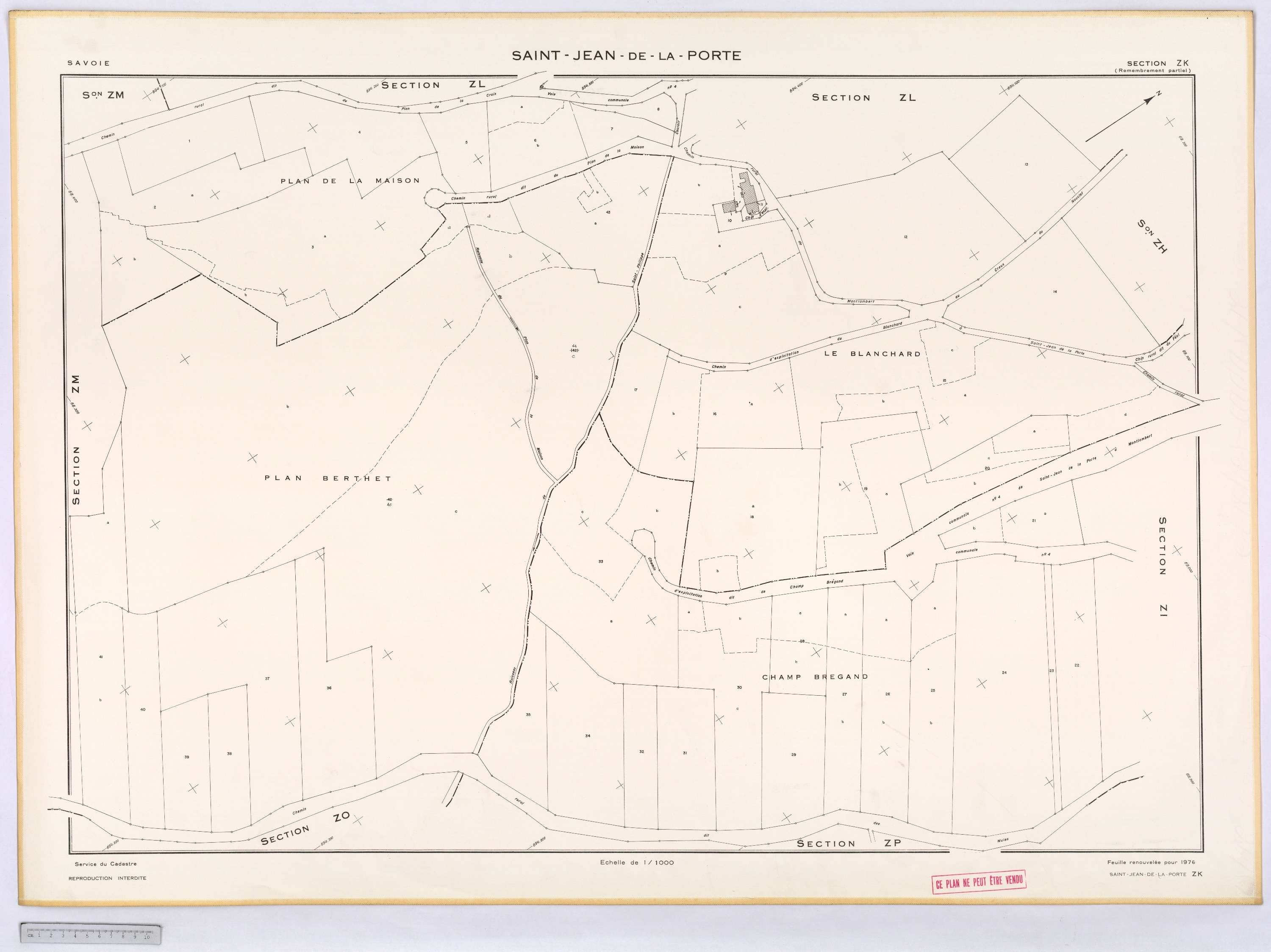 Saint-Jean-de-la-Porte - Cadastre remembré (1976).