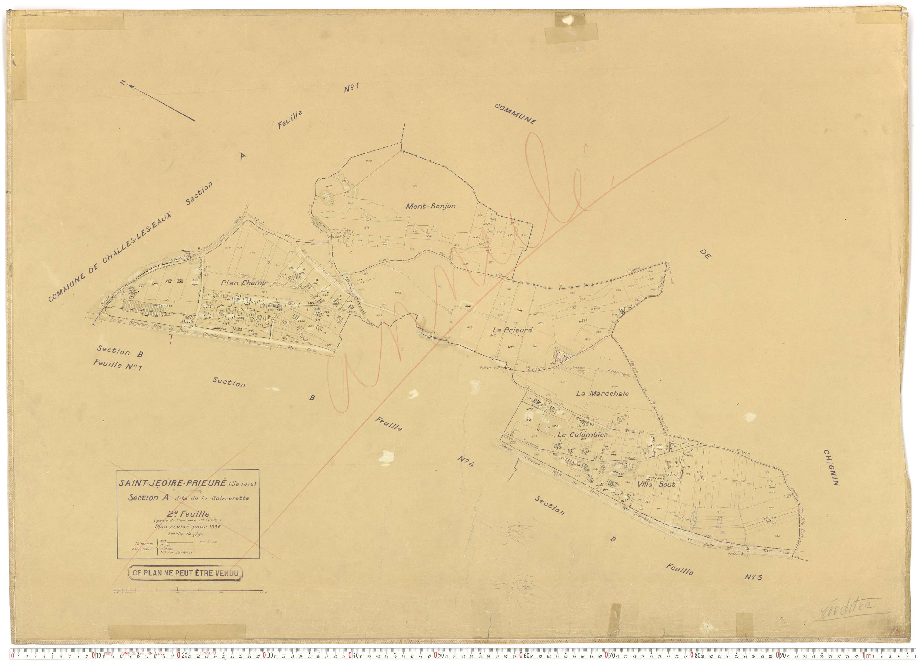 Saint-Jeoire-Prieuré - Plans cadastraux du cadastre rénové en 1936 et mis à jour en 1988.