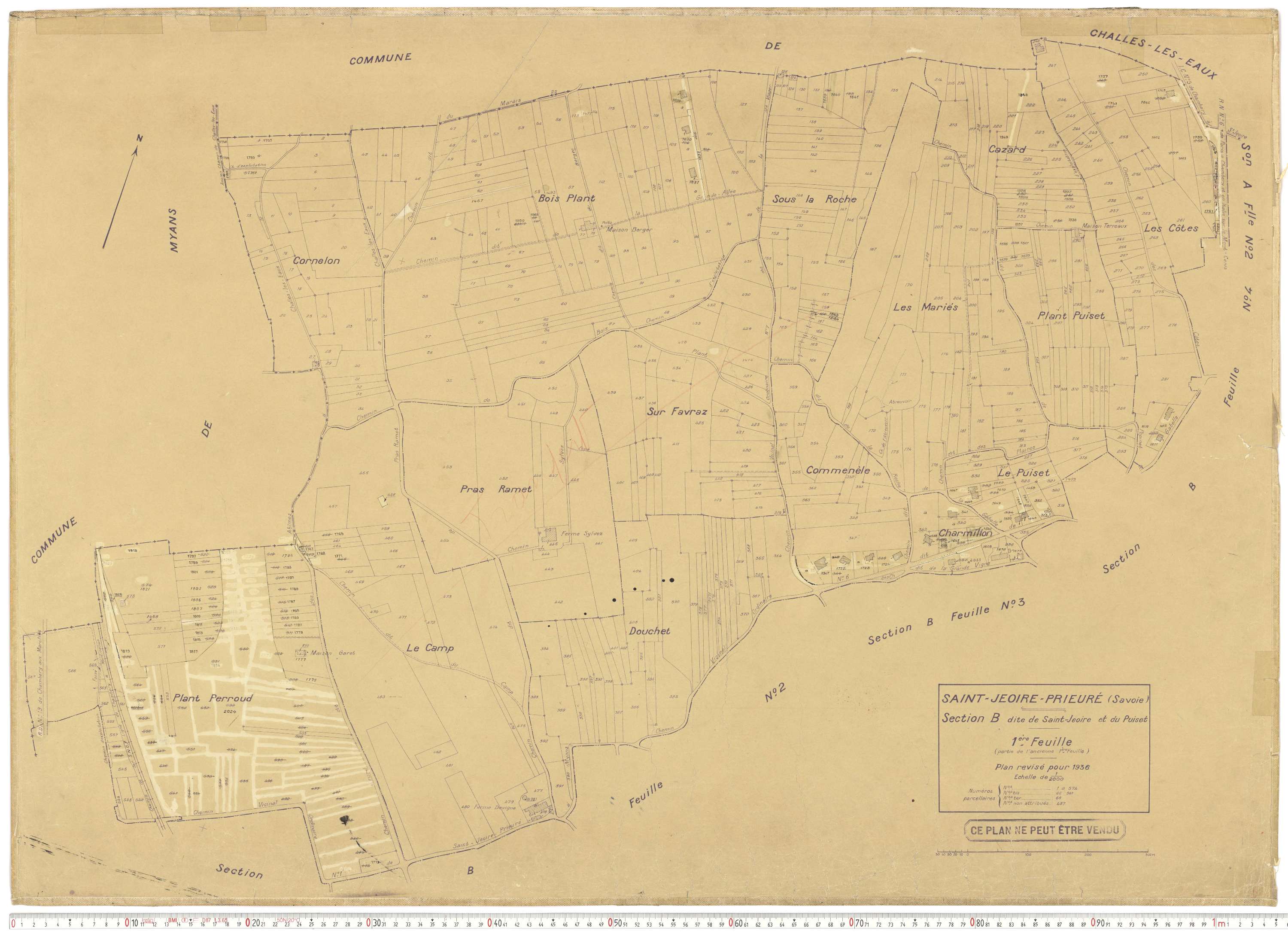 Saint-Jeoire-Prieuré - Plans cadastraux du cadastre rénové en 1936 et mis à jour en 1988.