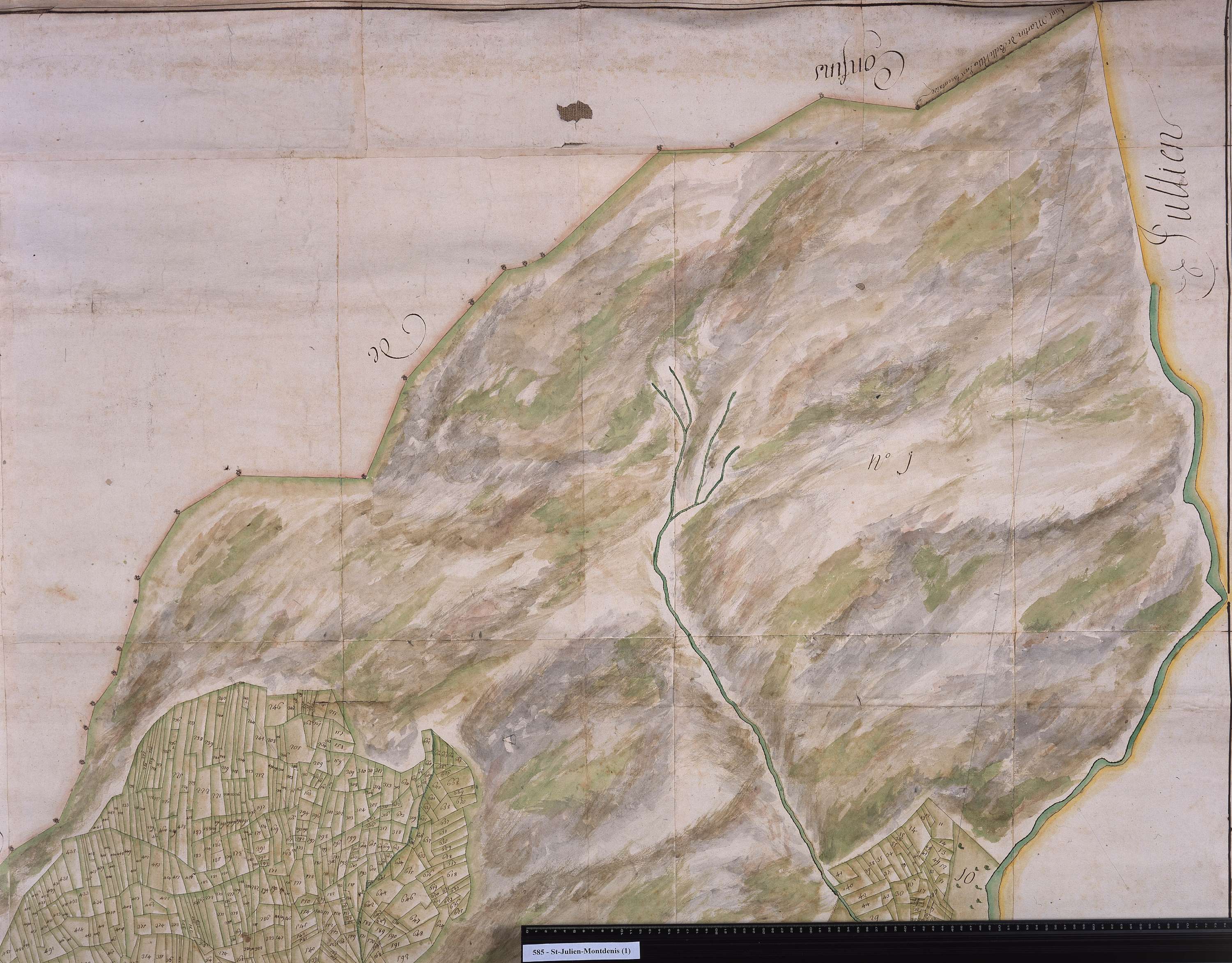 Saint-Julien-Mont-Denis - Copie de la mappe originale (plan cadastral) de la commune de Montdenis. Signée Cocelli, directeur de la péréquation générale.