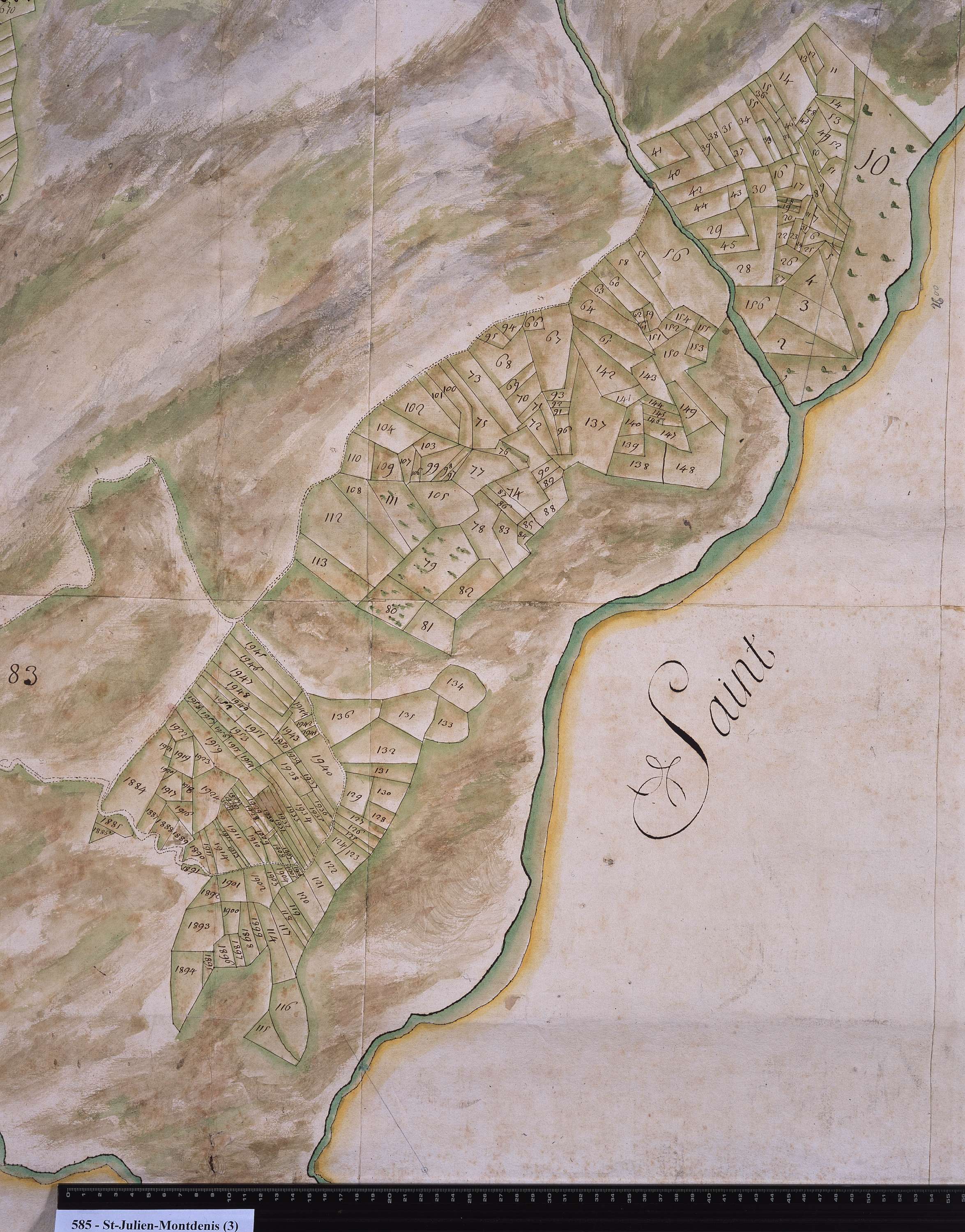 Saint-Julien-Mont-Denis - Copie de la mappe originale (plan cadastral) de la commune de Montdenis. Signée Cocelli, directeur de la péréquation générale.