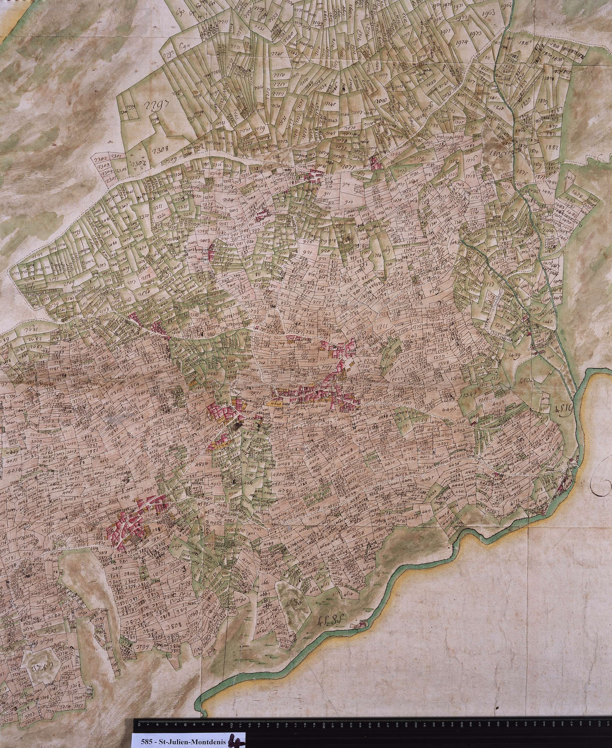 Saint-Julien-Mont-Denis - Copie de la mappe originale (plan cadastral) de la commune de Montdenis. Signée Cocelli, directeur de la péréquation générale.