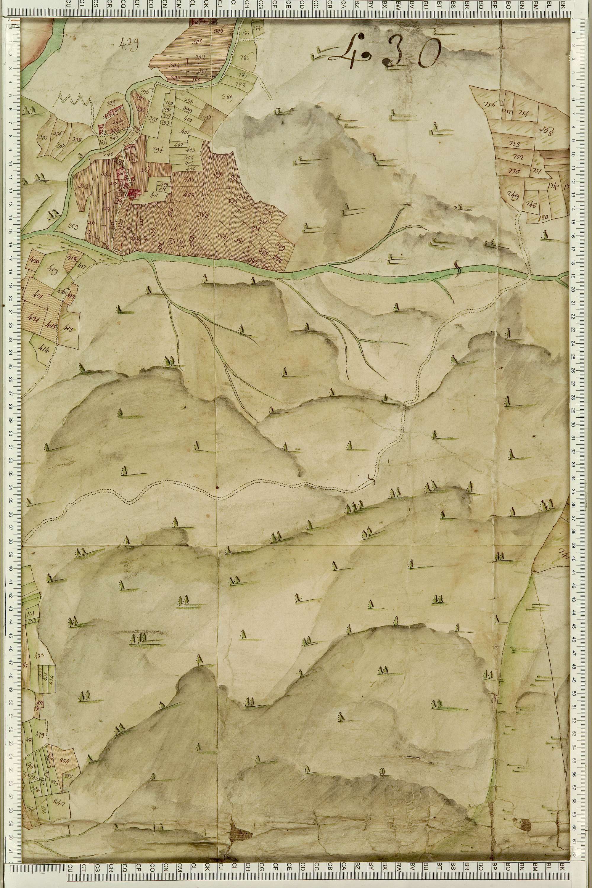 Saint-Julien-Mont-Denis - Copie de la mappe originale (plan cadastral) de la commune de Saint-Julien. Signée Cocelli, directeur de la péréquation générale.