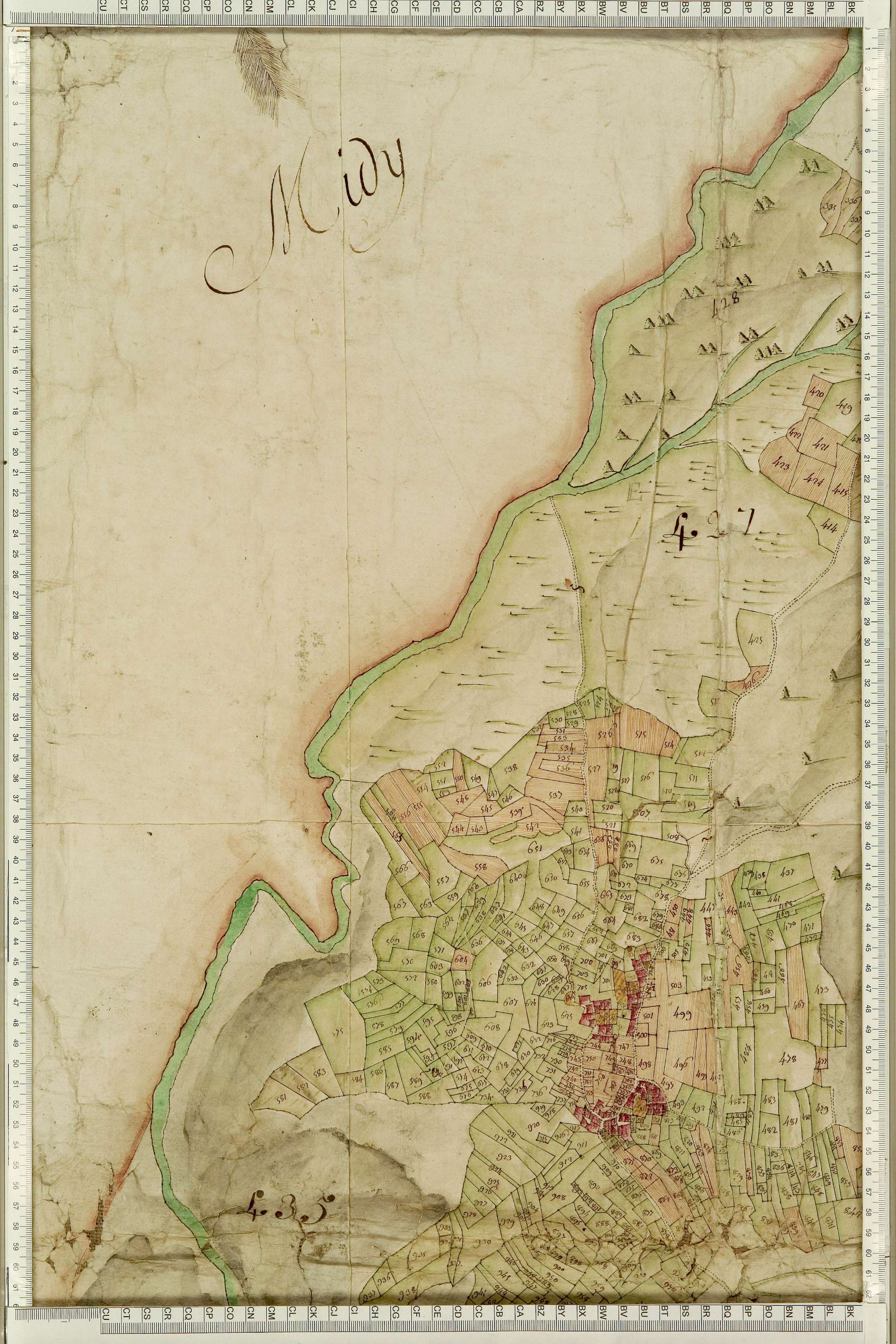 Saint-Julien-Mont-Denis - Copie de la mappe originale (plan cadastral) de la commune de Saint-Julien. Signée Cocelli, directeur de la péréquation générale.