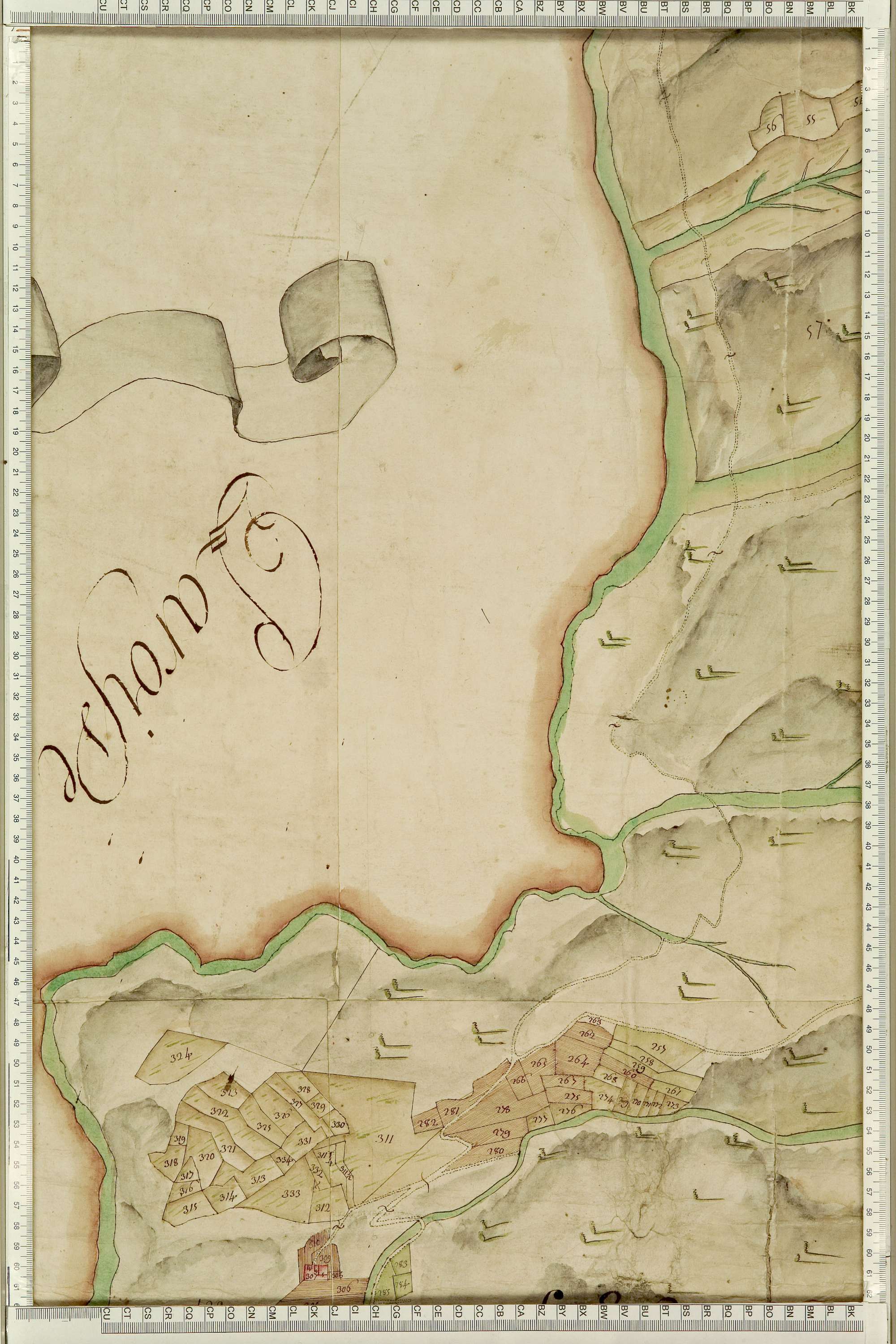 Saint-Julien-Mont-Denis - Copie de la mappe originale (plan cadastral) de la commune de Saint-Julien. Signée Cocelli, directeur de la péréquation générale.