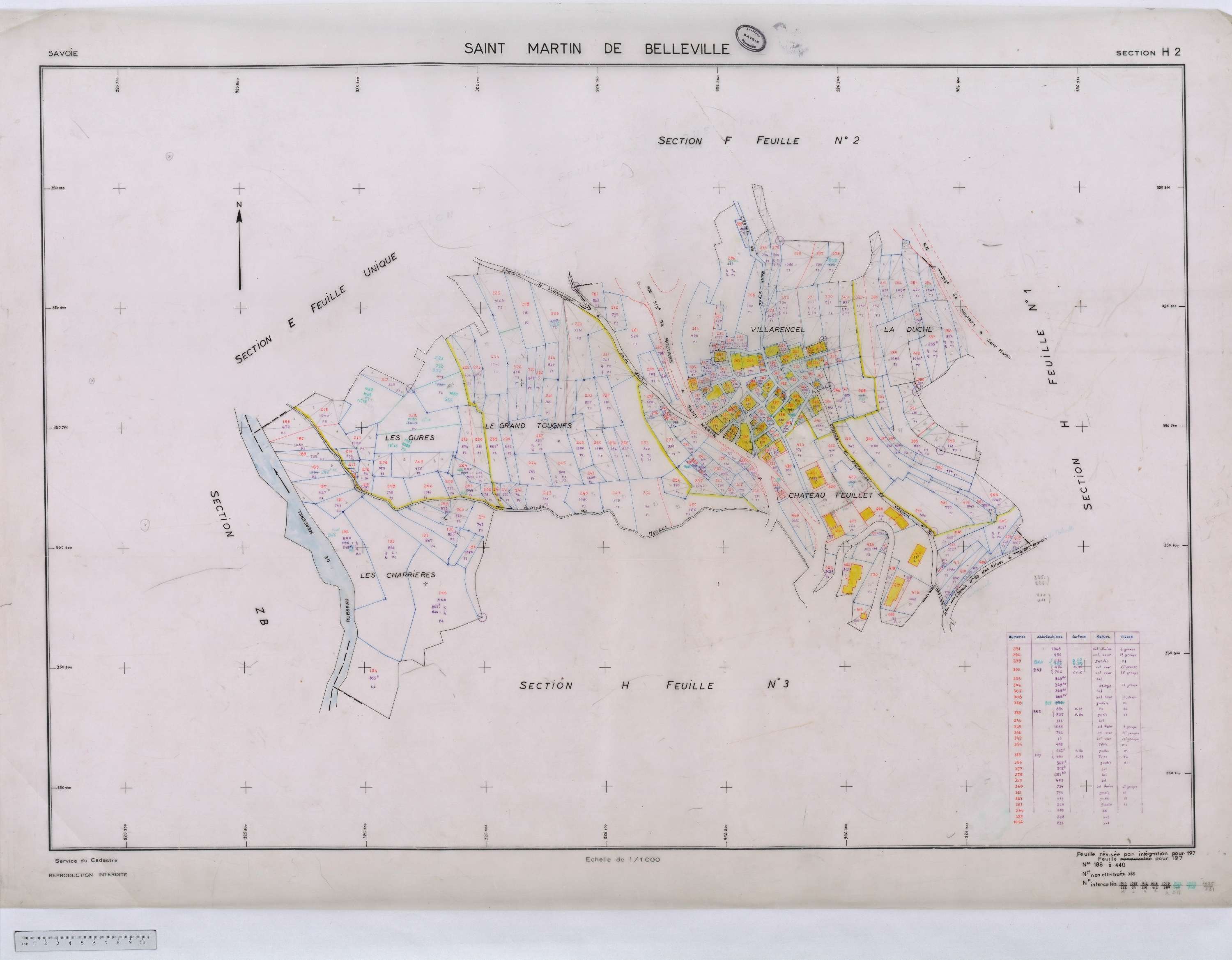 Saint-Martin-de-Belleville - Cadastre rénové, section A à P [1971] et remembré.