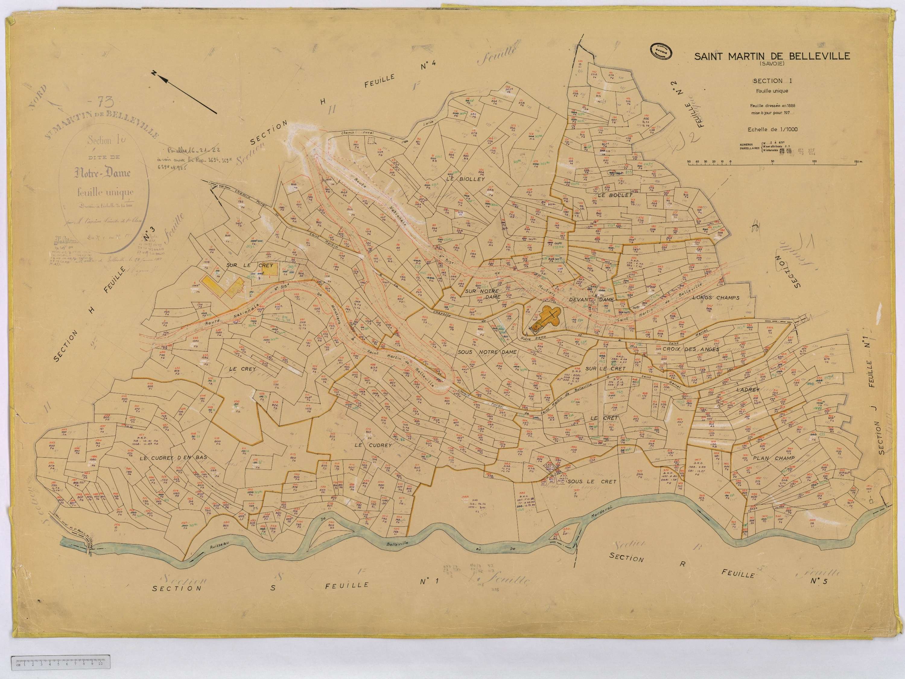 Saint-Martin-de-Belleville - Cadastre rénové, section A à P [1971] et remembré.
