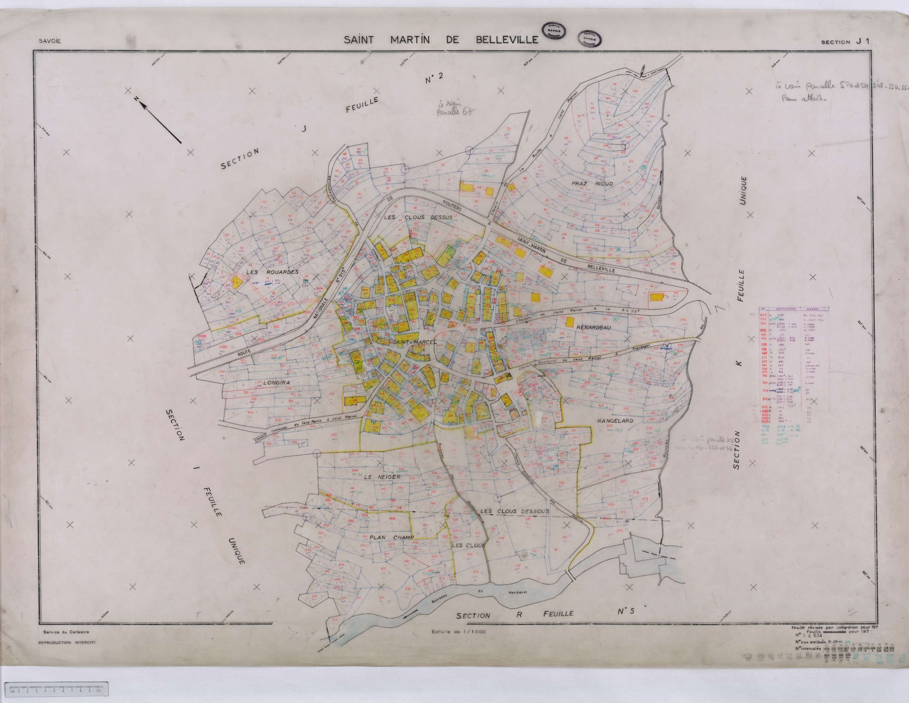 Saint-Martin-de-Belleville - Cadastre rénové, section A à P [1971] et remembré.