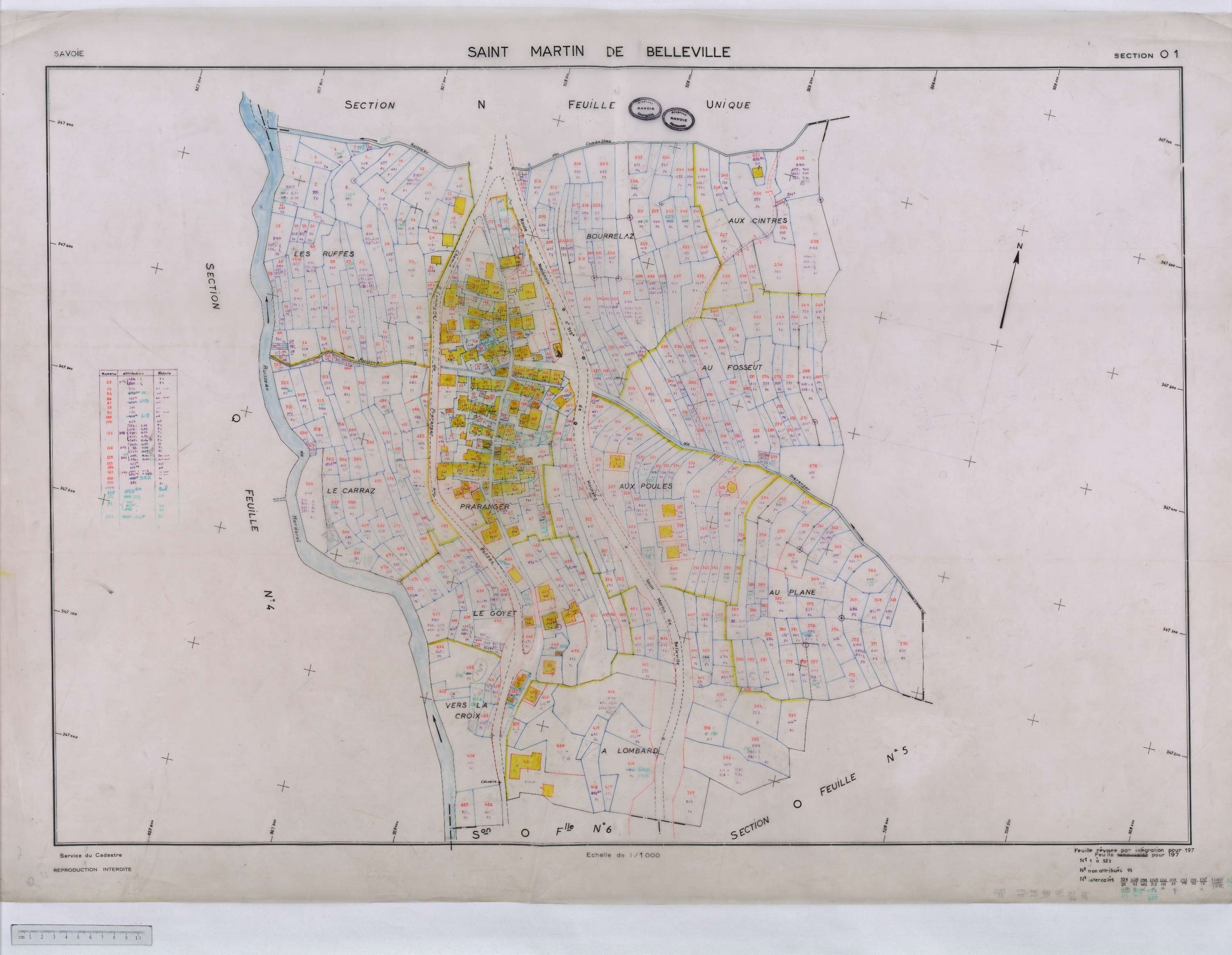 Saint-Martin-de-Belleville - Cadastre rénové, section A à P [1971] et remembré.