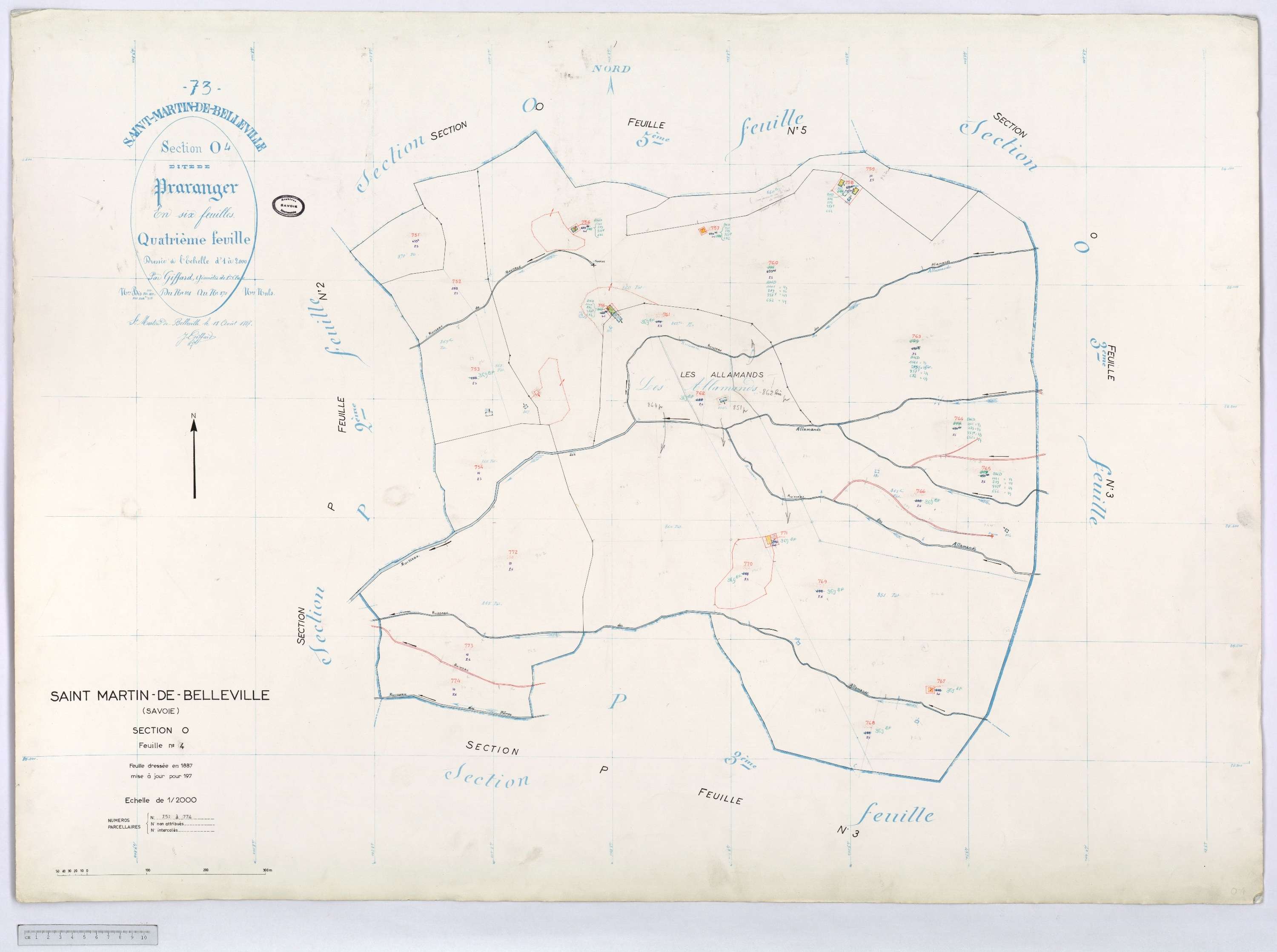 Saint-Martin-de-Belleville - Cadastre rénové, section A à P [1971] et remembré.