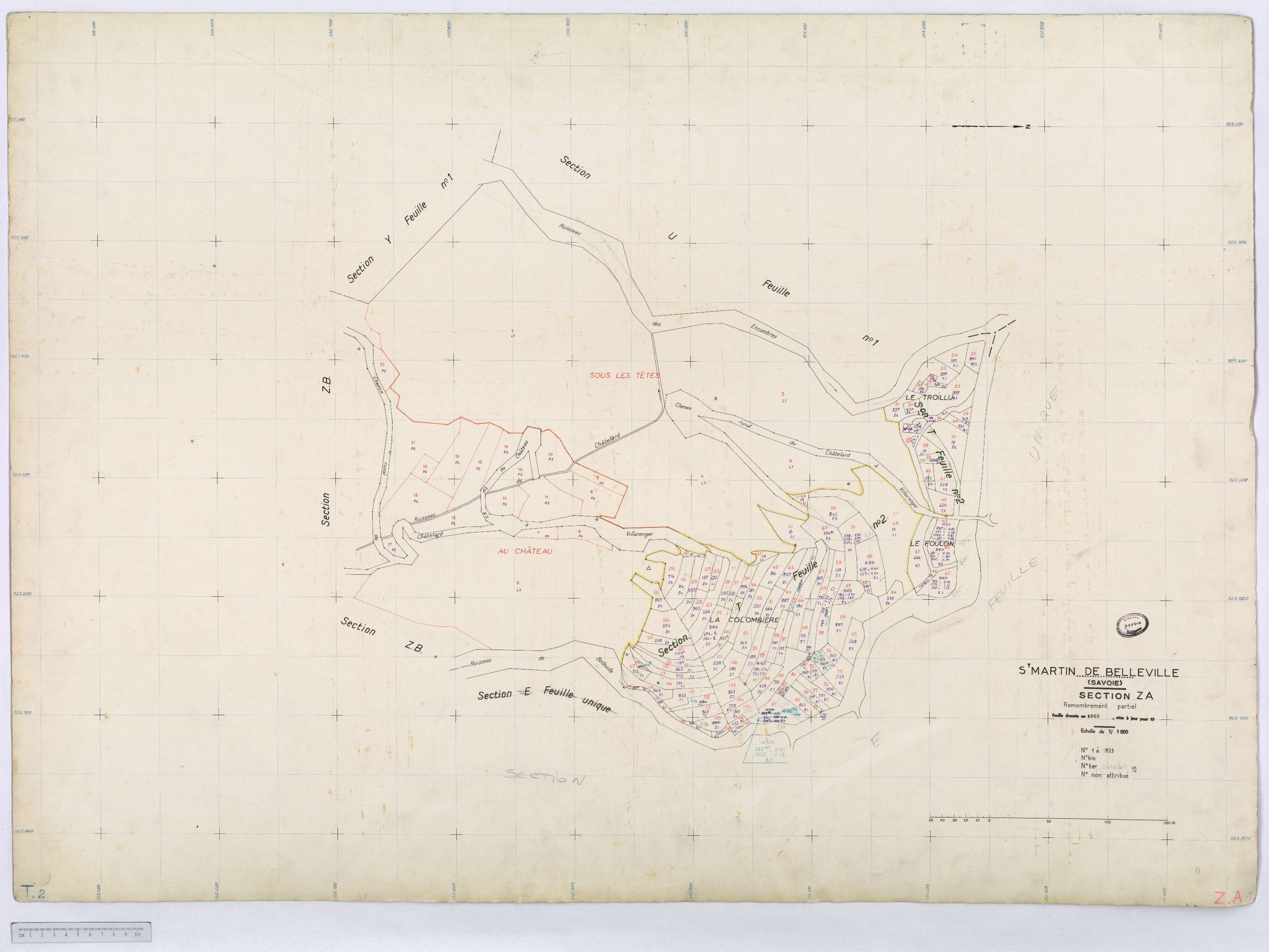 Saint-Martin-de-Belleville - Cadastre rénové, section A à P [1971] et remembré.