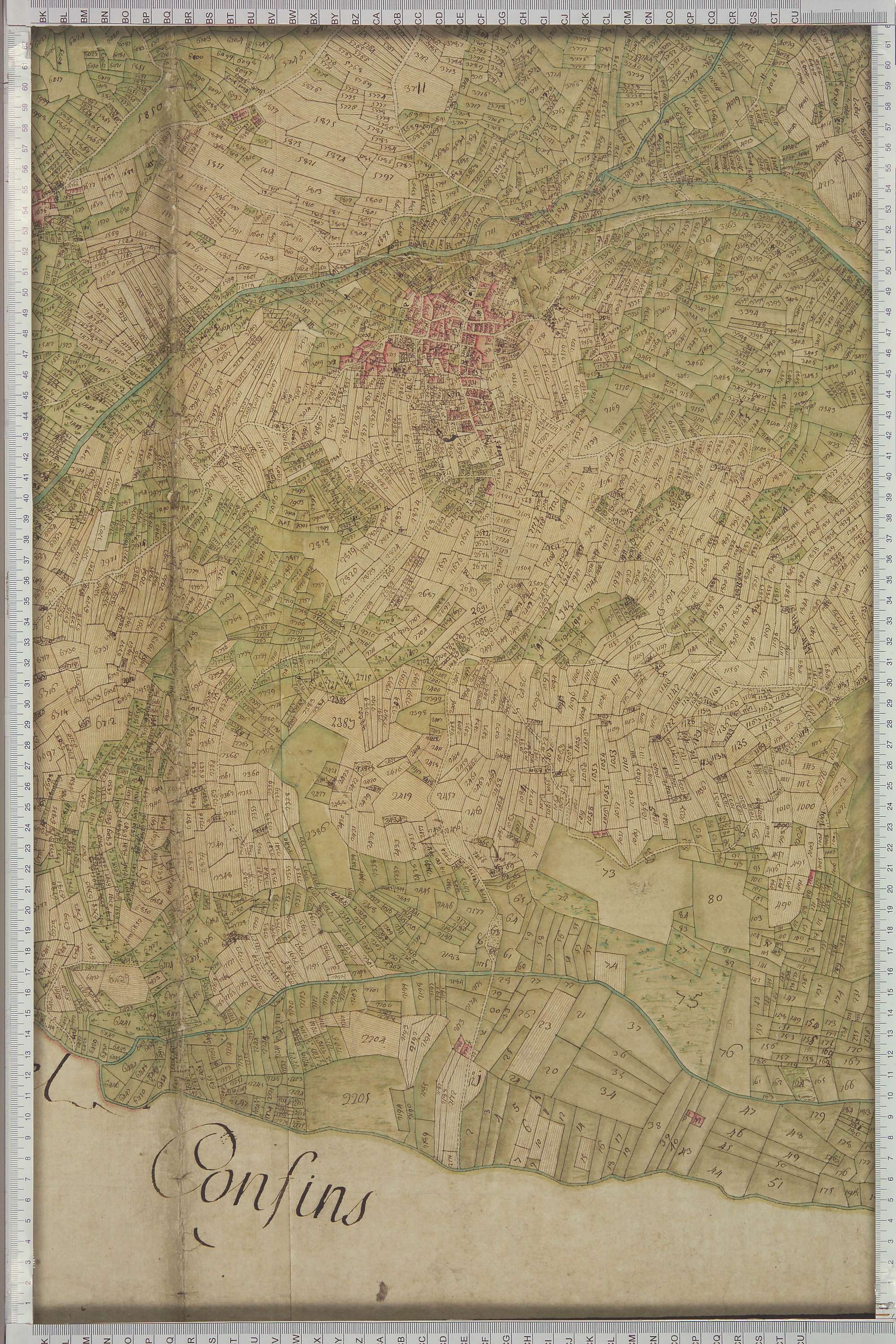 Saint-Michel-de-Maurienne - Copie de la mappe originale (plan cadastral) de la commune de Beaune. Signée Cocelli, directeur du bureau de la péréquation.