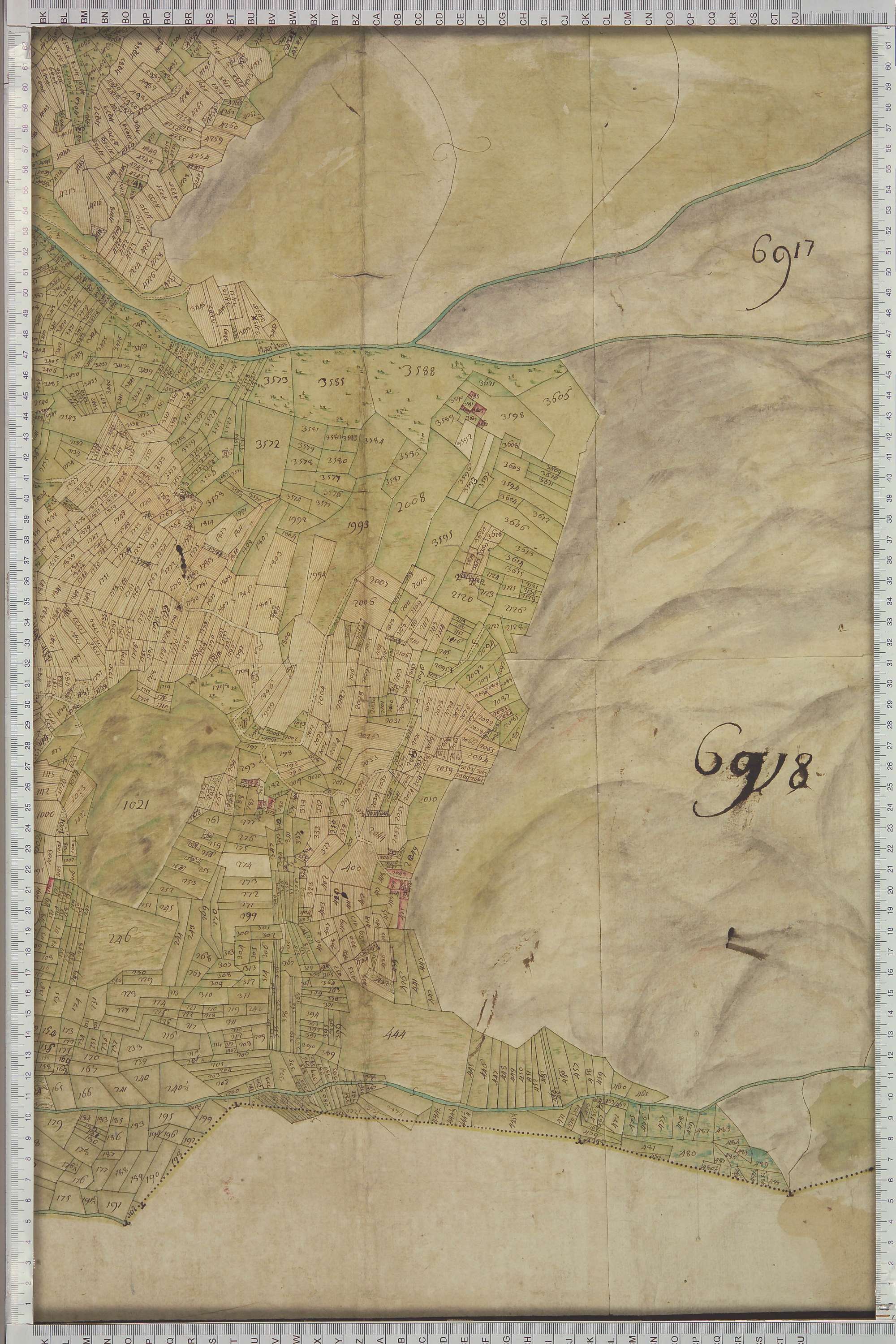 Saint-Michel-de-Maurienne - Copie de la mappe originale (plan cadastral) de la commune de Beaune. Signée Cocelli, directeur du bureau de la péréquation.