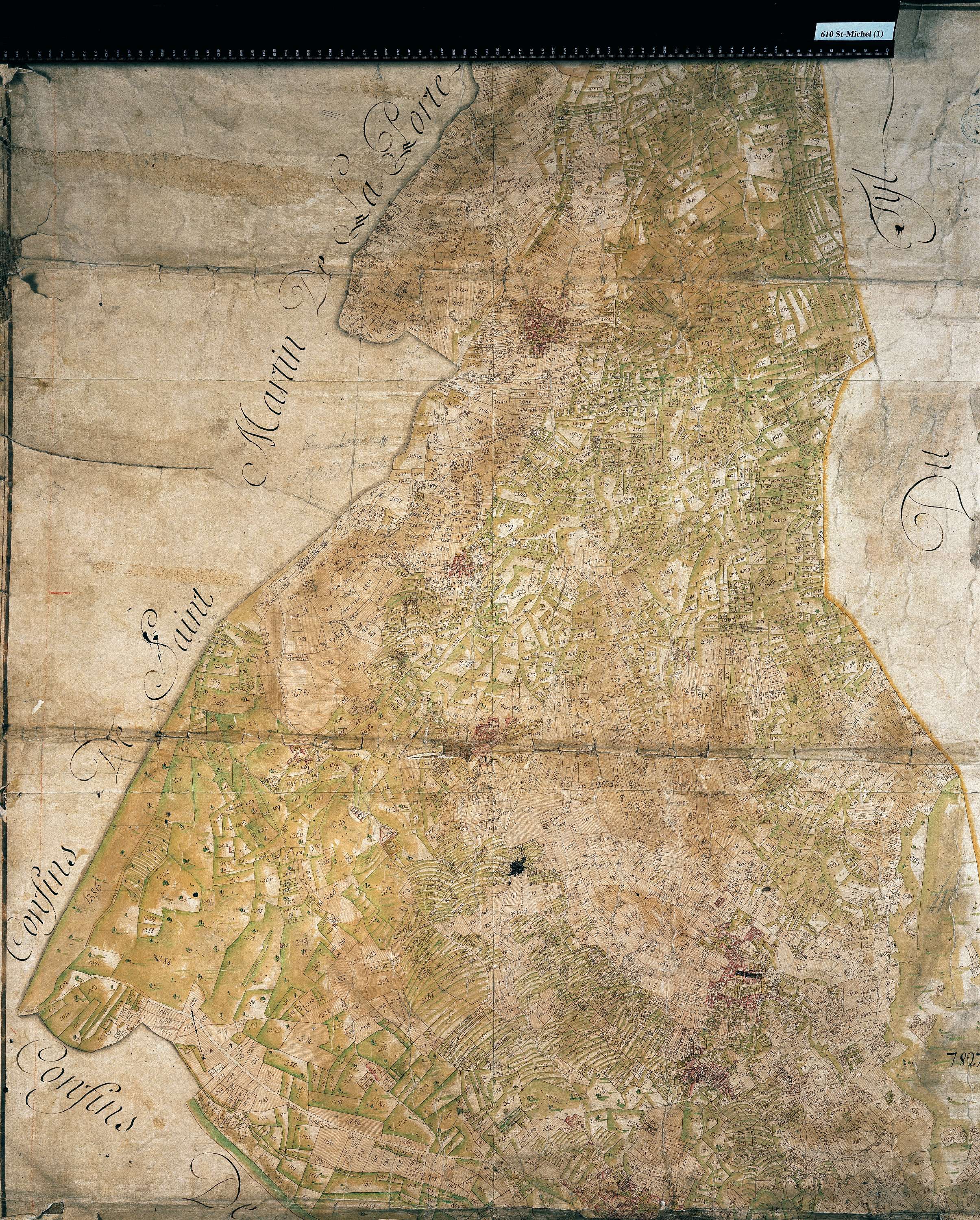 Saint-Michel-de-Maurienne - Copie de la mappe originale (plan cadastral) de la commune de Saint-Michel. Signée Cocelli ; directeur de la péréquation générale.