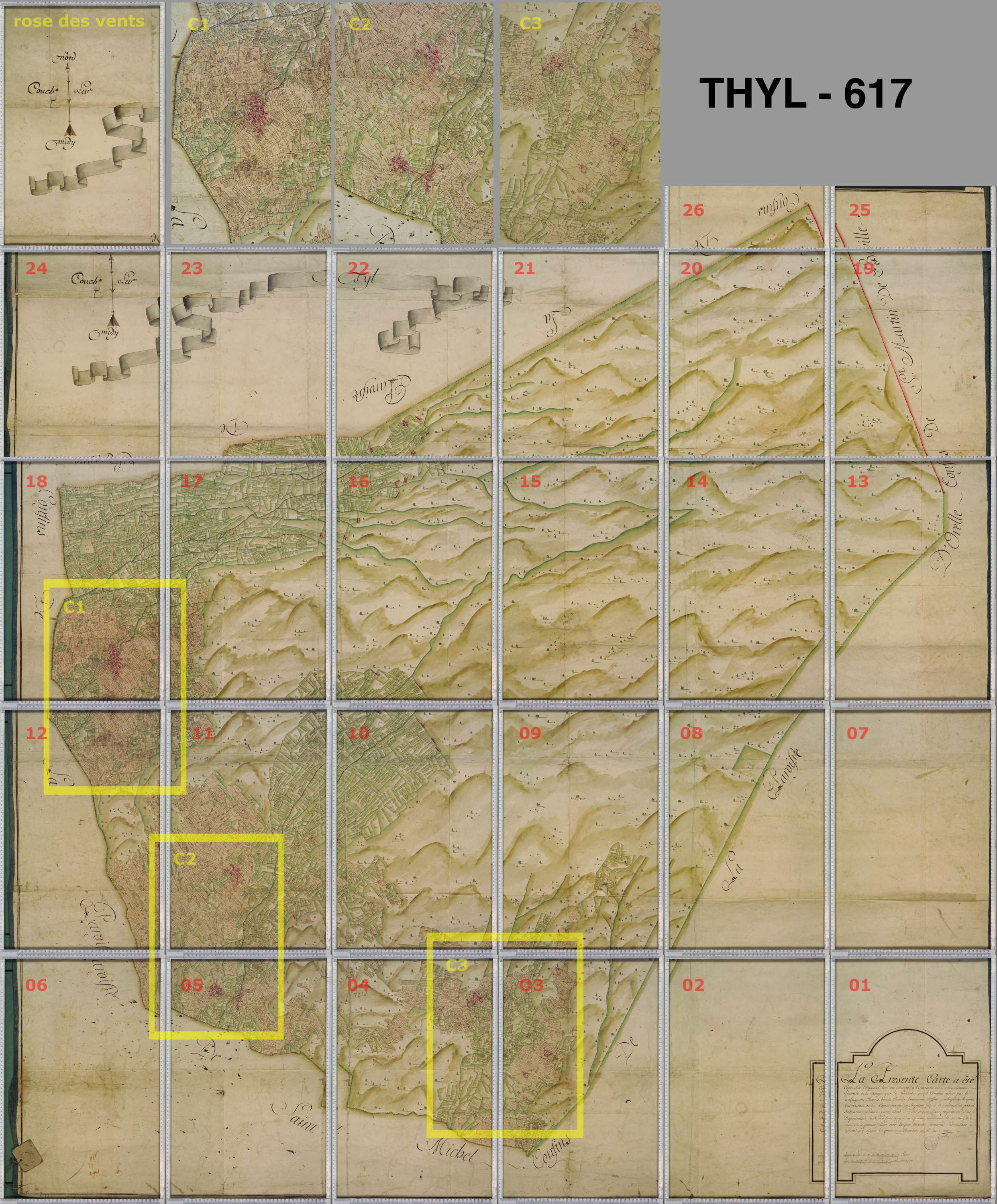 Saint-Michel-de-Maurienne - Copie de la mappe originale (plan cadastral) de la commune du Thyl. Signée Cocelli, directeur de la péréquation.