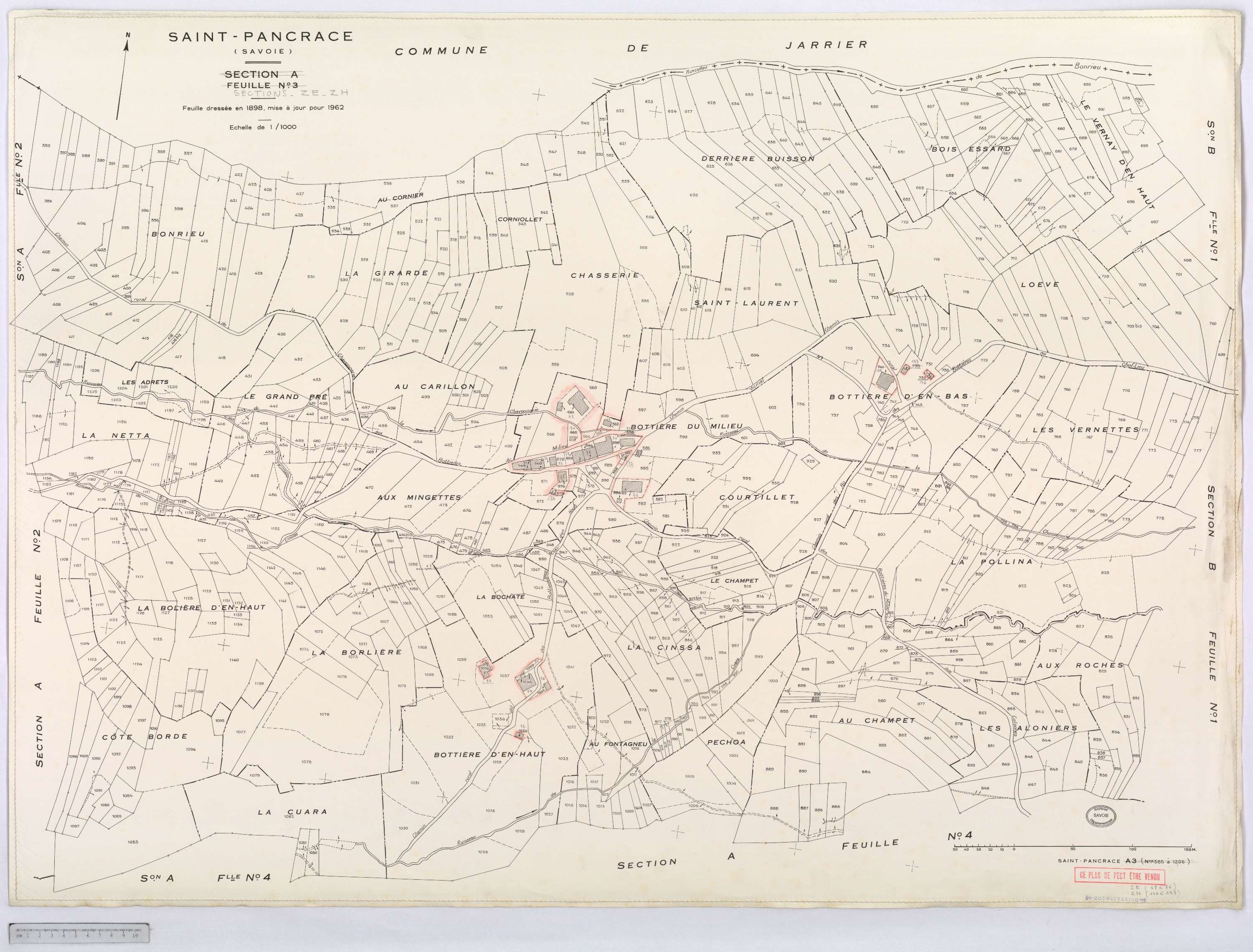 Saint-Pancrace - Cadastre rénové, version définitive, et remembré, version de travail (1962).