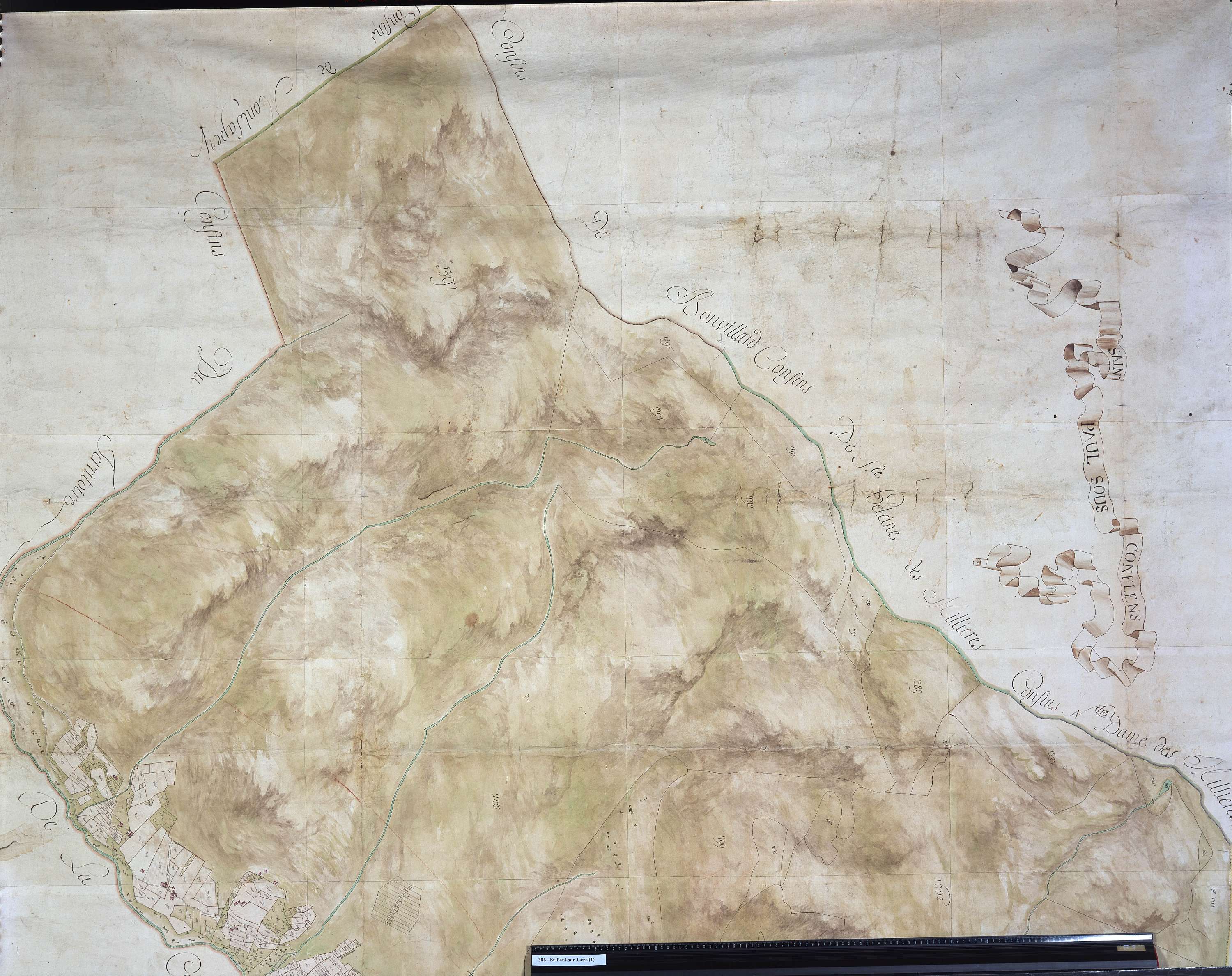 Saint-Paul-sur-Isère - Copie de la mappe originale (plan cadastral) de la commune de Saint-Paul-sous-Conflans. Signée Cocelli, directeur de la péréquation générale.