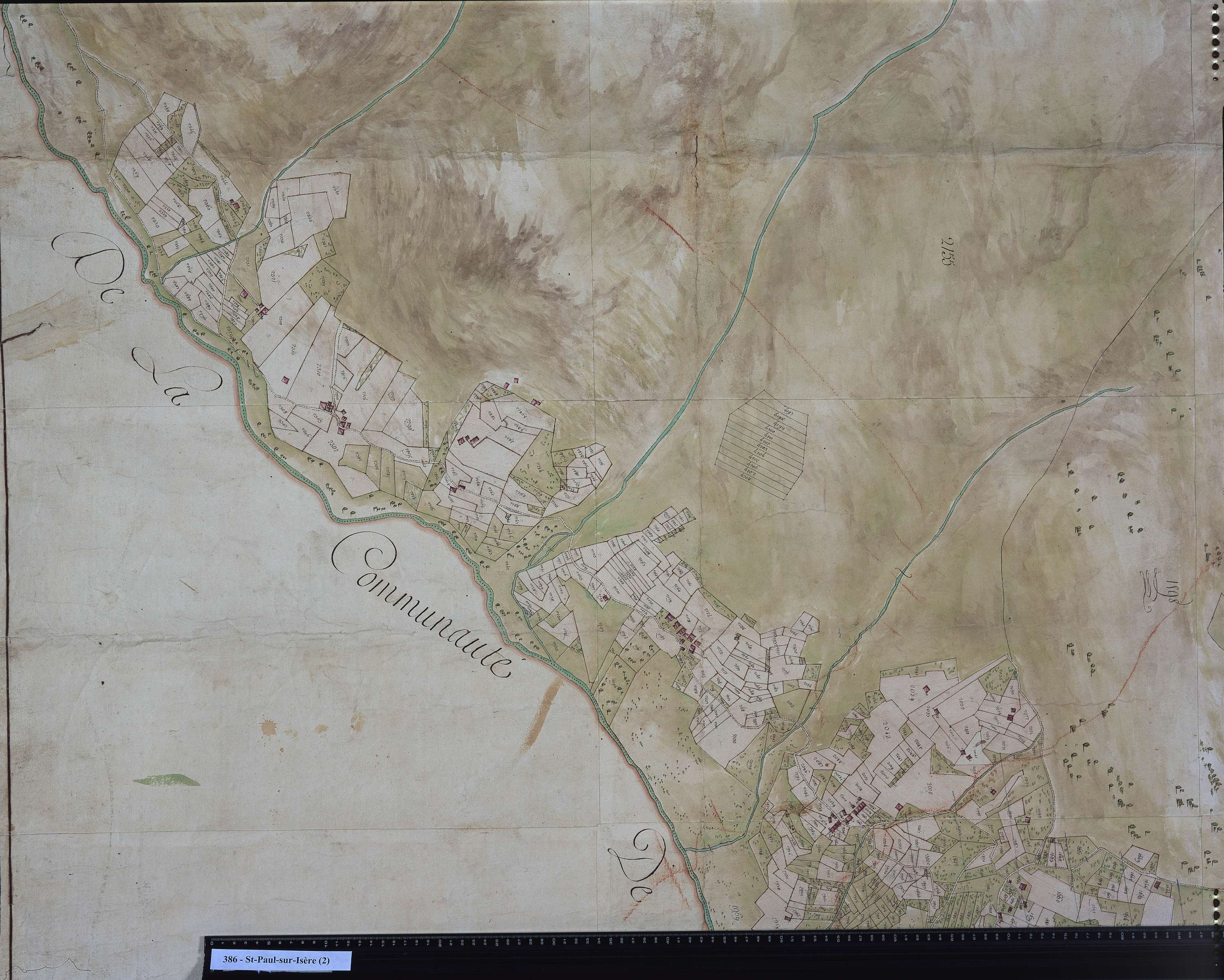 Saint-Paul-sur-Isère - Copie de la mappe originale (plan cadastral) de la commune de Saint-Paul-sous-Conflans. Signée Cocelli, directeur de la péréquation générale.