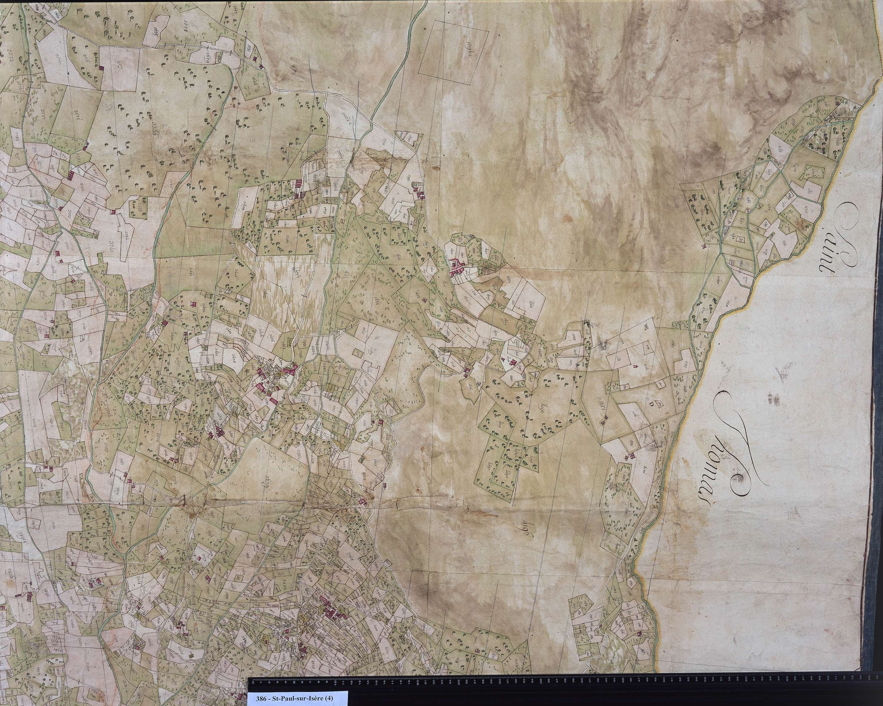 Saint-Paul-sur-Isère - Copie de la mappe originale (plan cadastral) de la commune de Saint-Paul-sous-Conflans. Signée Cocelli, directeur de la péréquation générale.