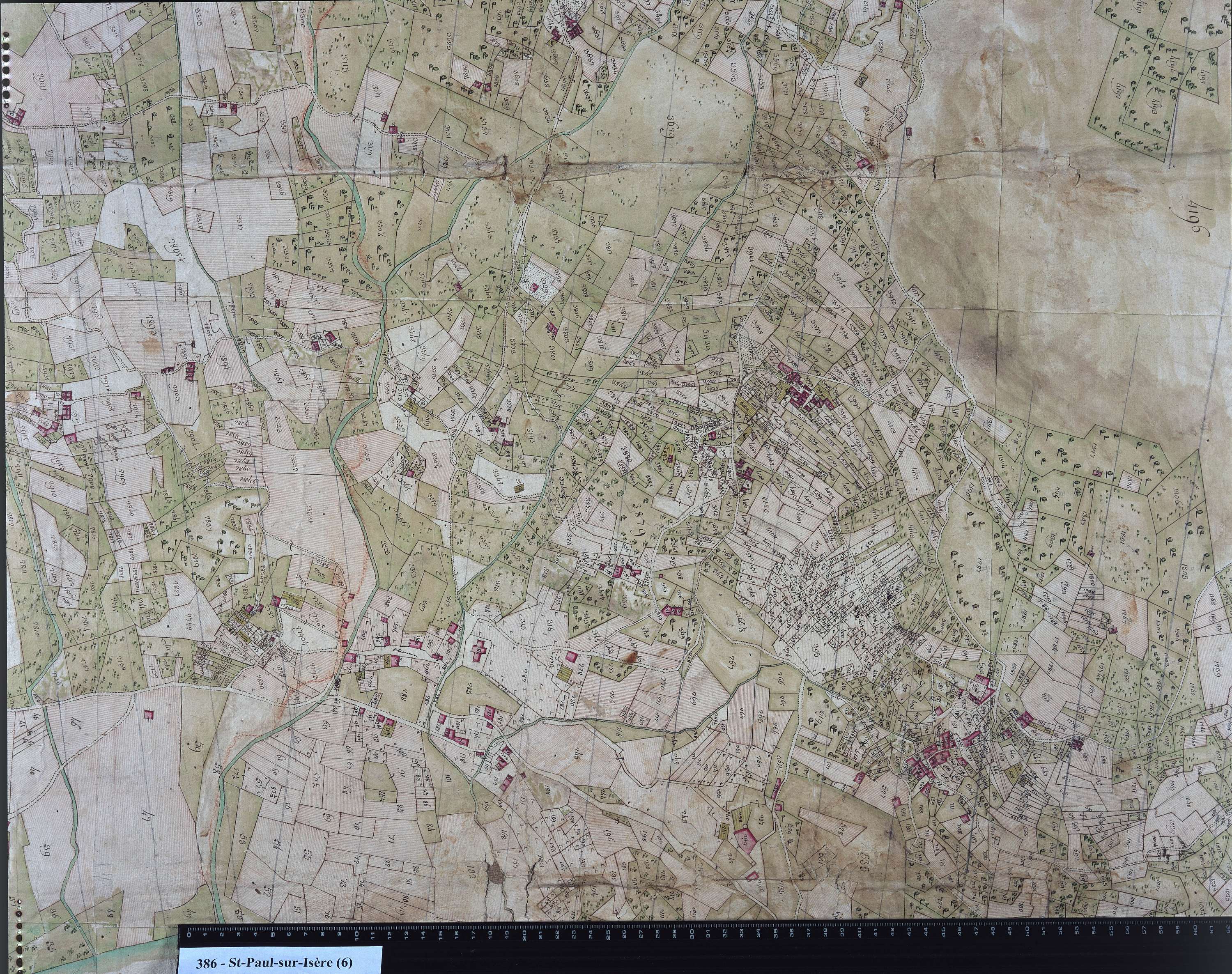 Saint-Paul-sur-Isère - Copie de la mappe originale (plan cadastral) de la commune de Saint-Paul-sous-Conflans. Signée Cocelli, directeur de la péréquation générale.