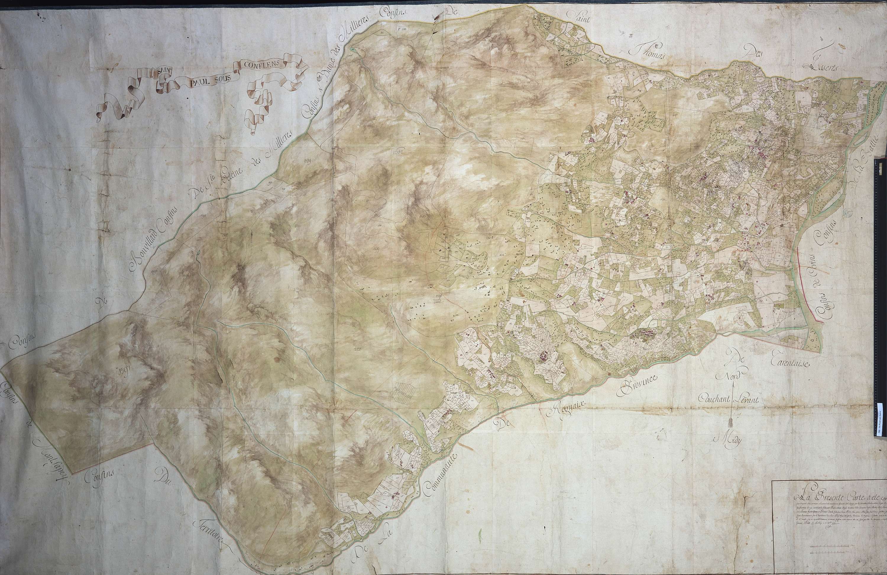 Saint-Paul-sur-Isère - Copie de la mappe originale (plan cadastral) de la commune de Saint-Paul-sous-Conflans. Signée Cocelli, directeur de la péréquation générale.