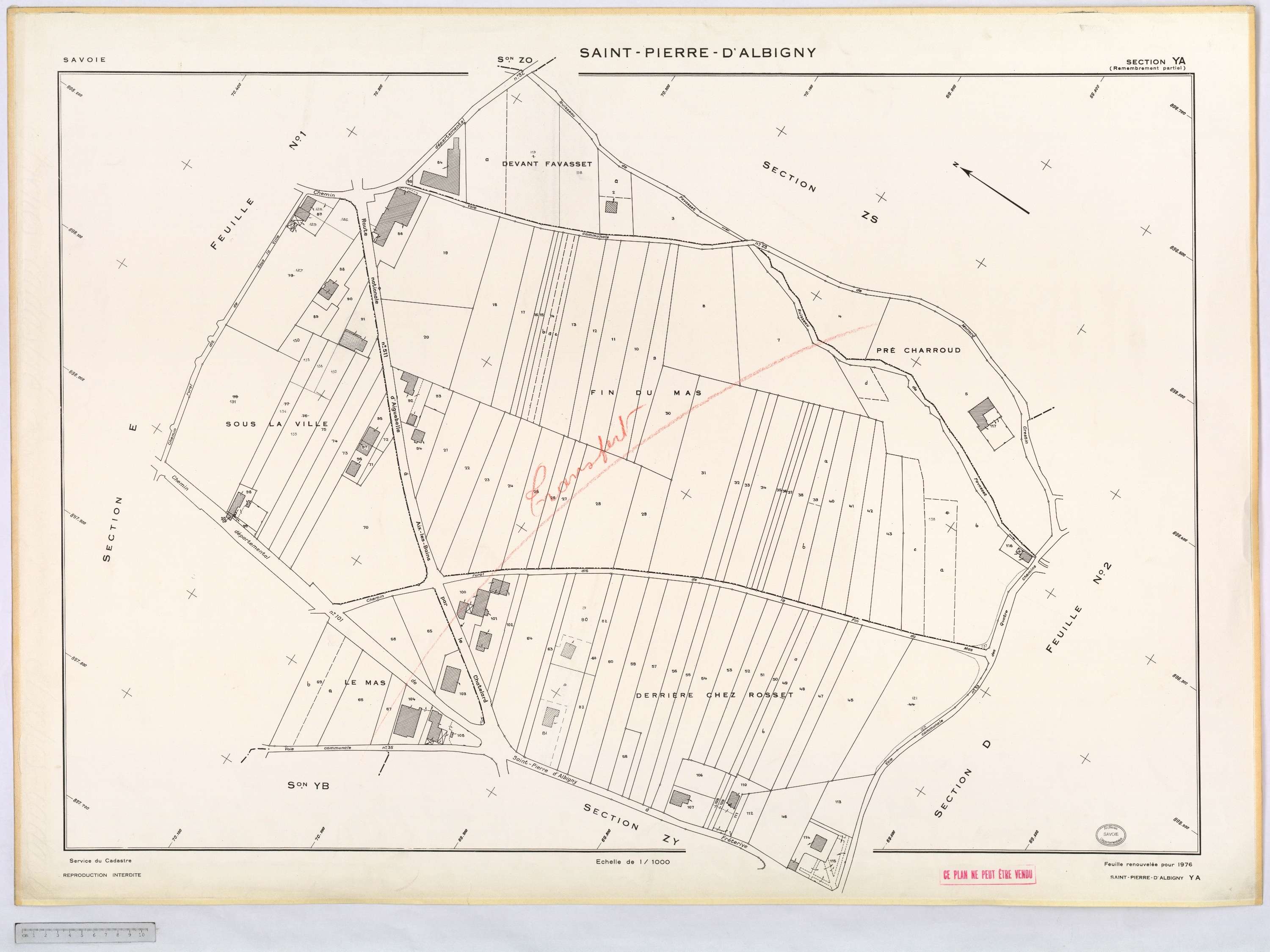 Saint-Pierre-d'Albigny - Cadastre remembré (1976).