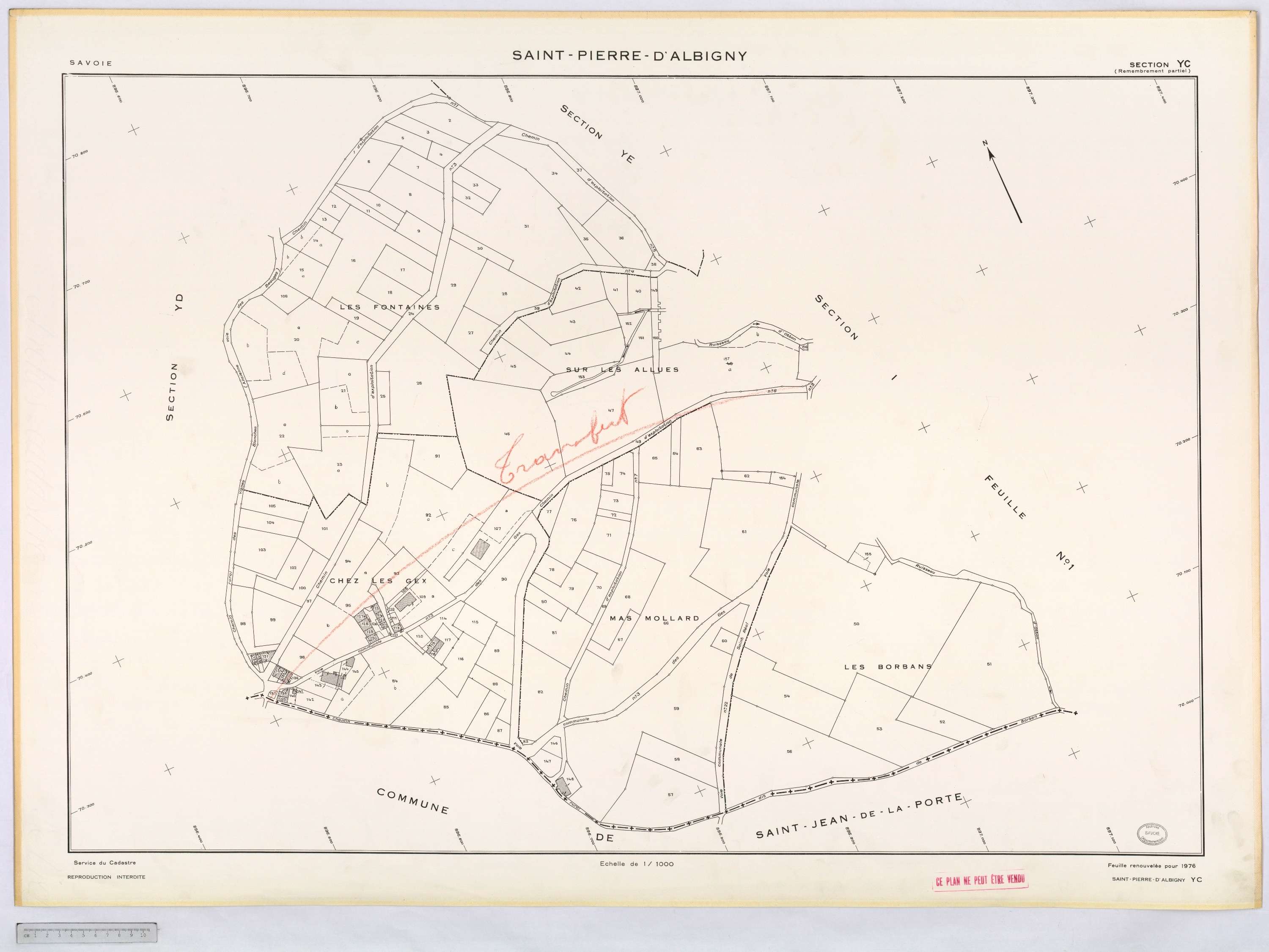 Saint-Pierre-d'Albigny - Cadastre remembré (1976).