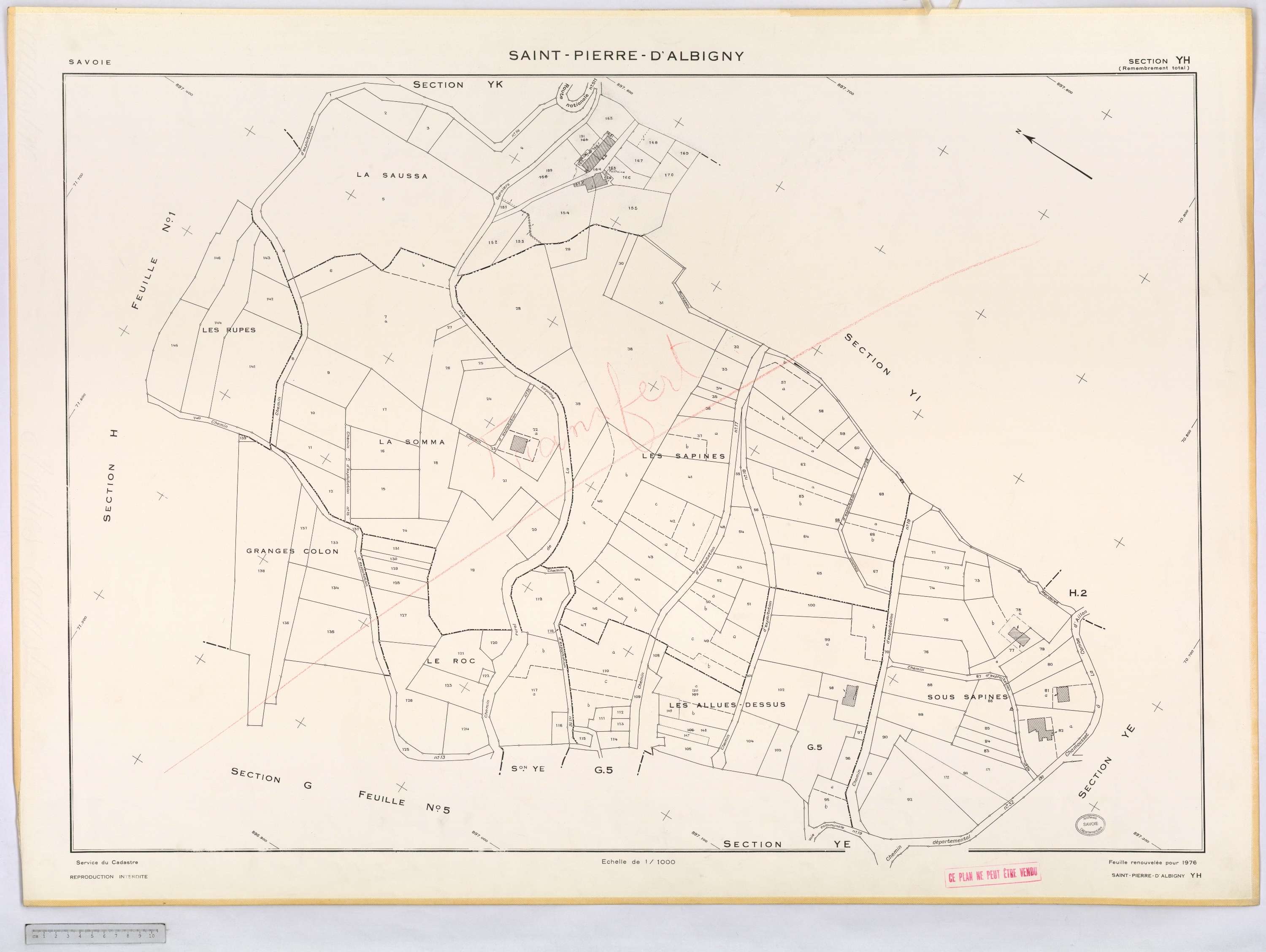 Saint-Pierre-d'Albigny - Cadastre remembré (1976).