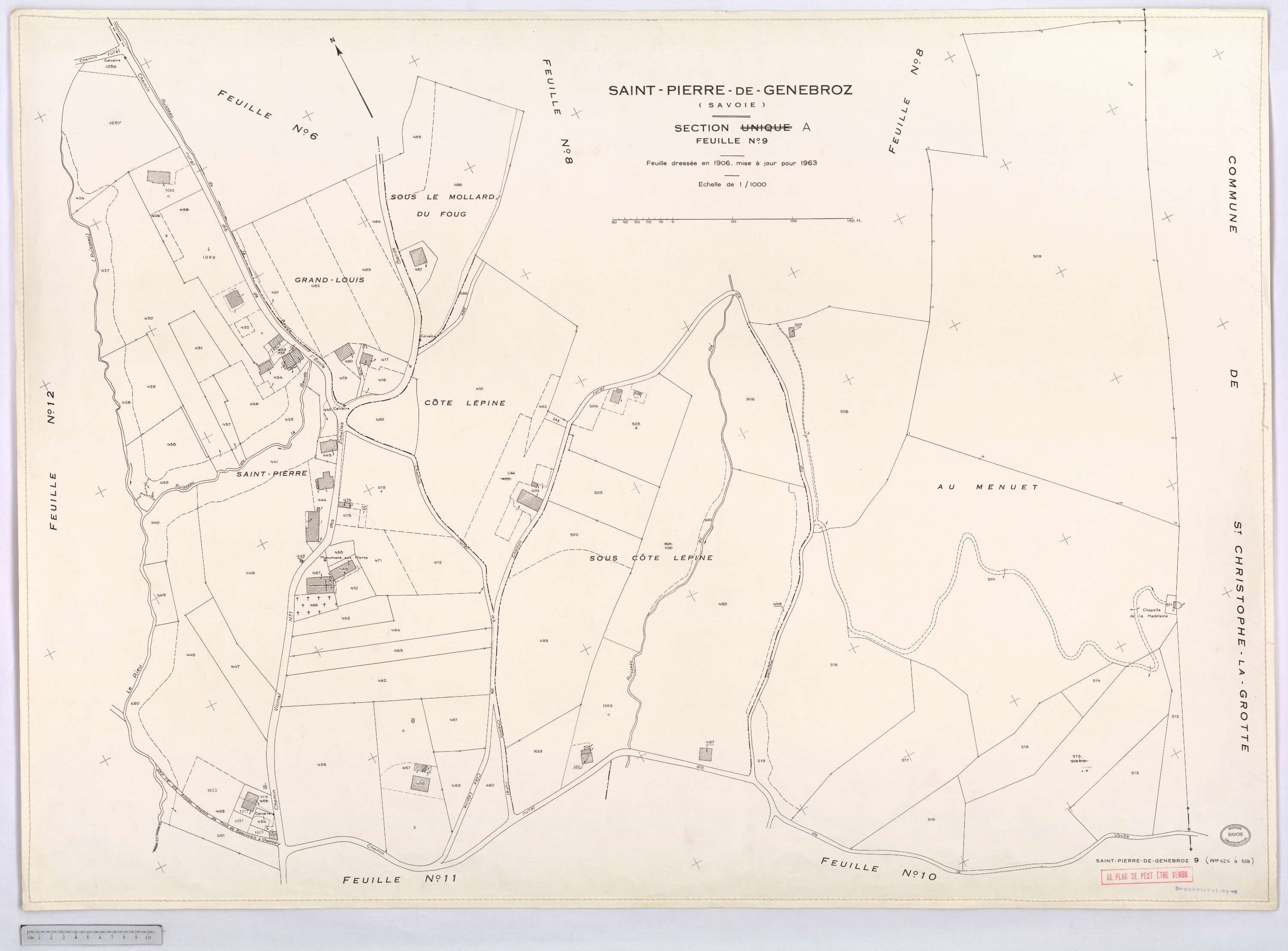Saint-Pierre-de-Genebroz - Cadastre rénové, version définitive (1963).