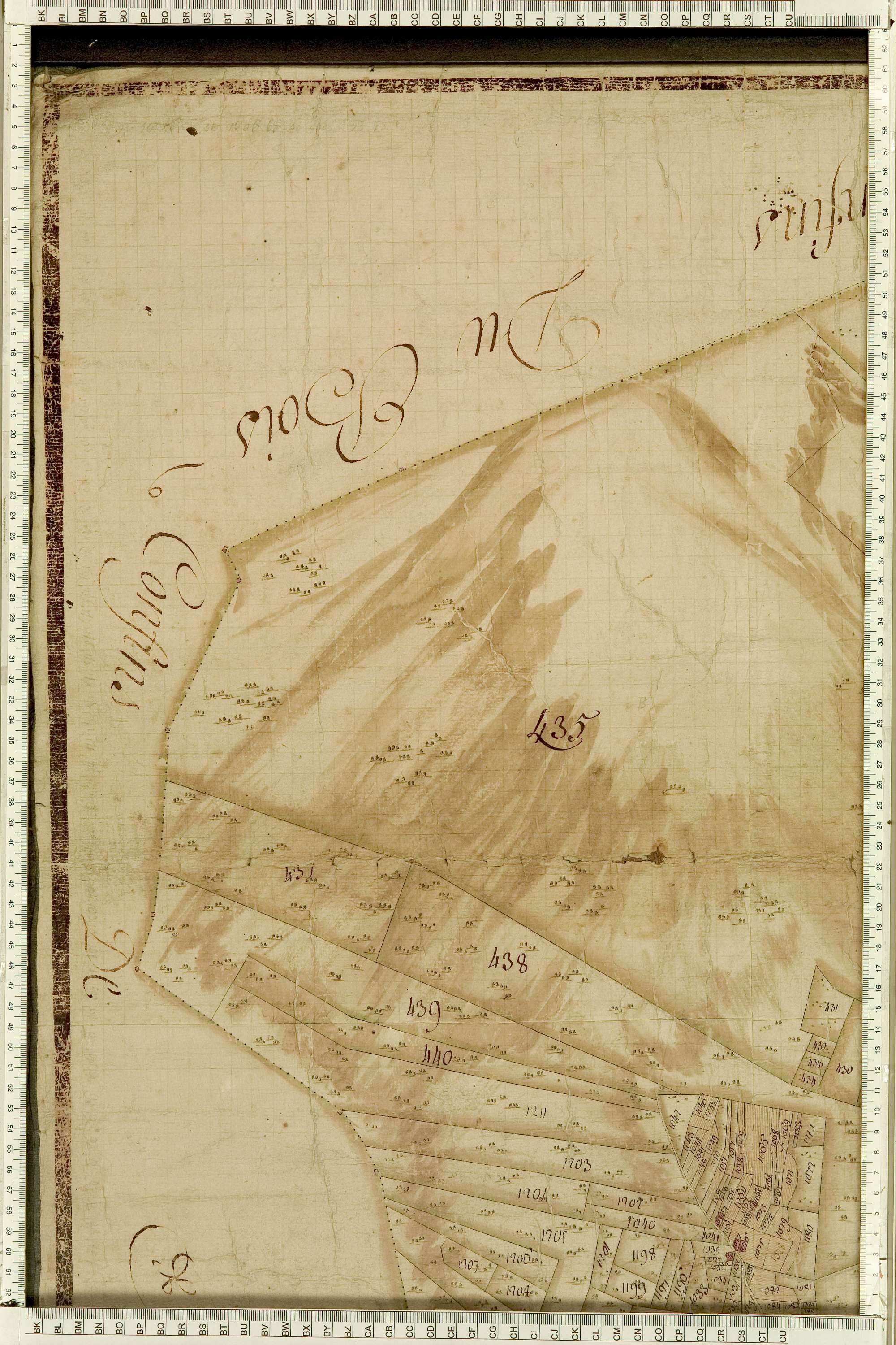 Salins-les-Thermes - Copie de la mappe originale (plan cadastral) de la commune de Salins. Signée Cocelli, directeur de la péréquation générale.