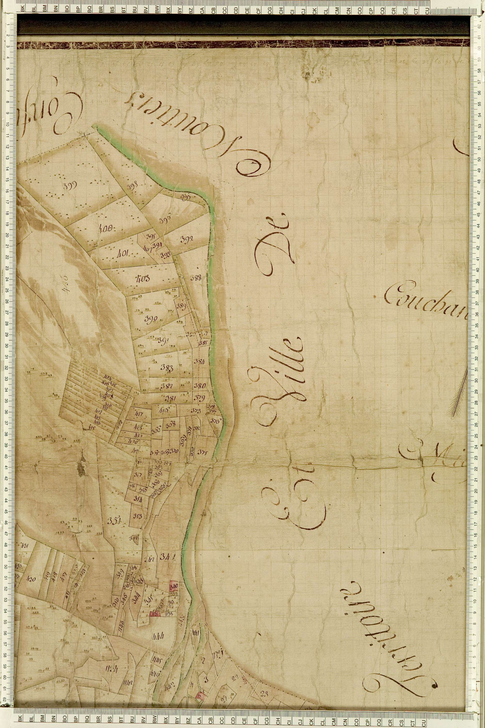 Salins-les-Thermes - Copie de la mappe originale (plan cadastral) de la commune de Salins. Signée Cocelli, directeur de la péréquation générale.