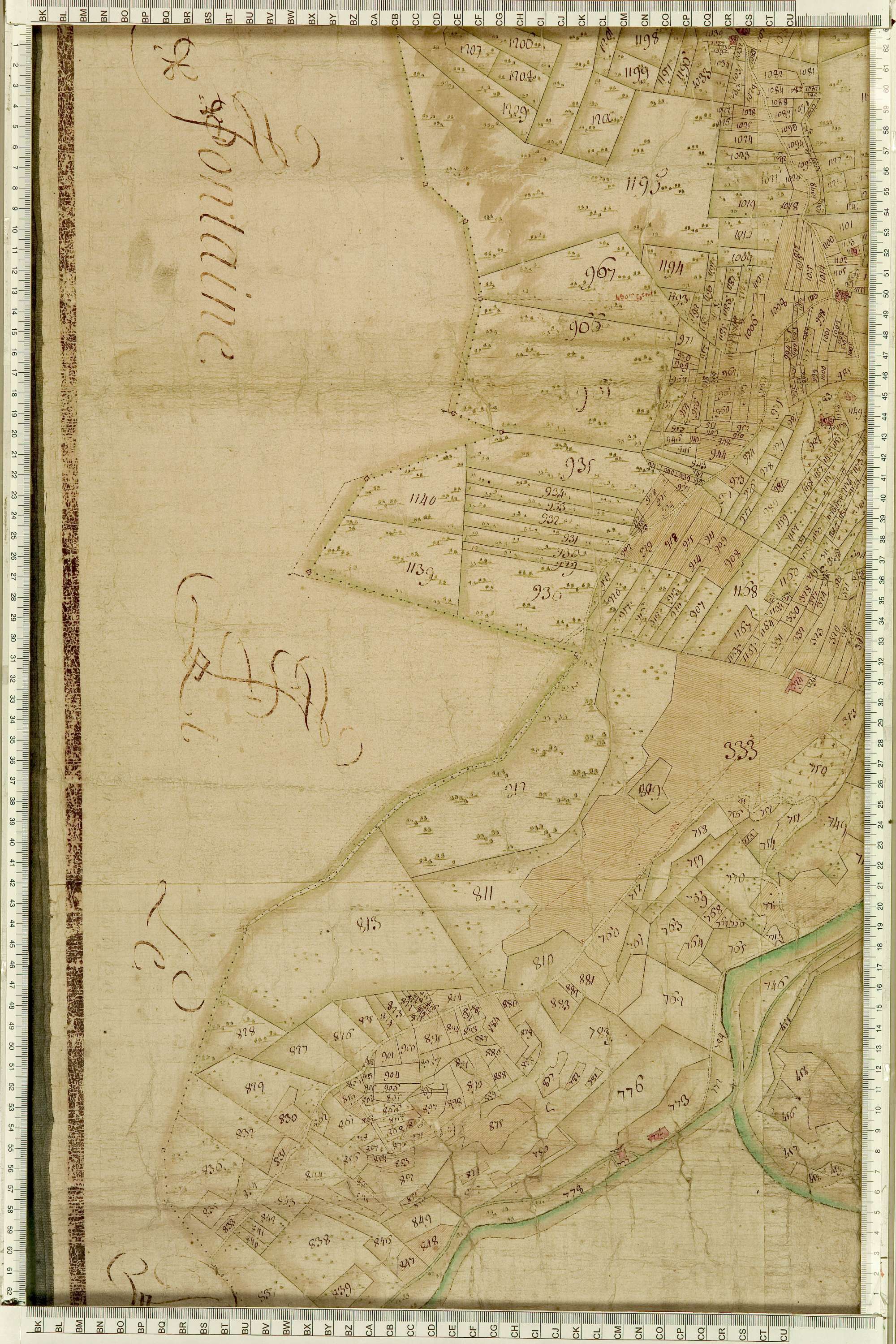 Salins-les-Thermes - Copie de la mappe originale (plan cadastral) de la commune de Salins. Signée Cocelli, directeur de la péréquation générale.