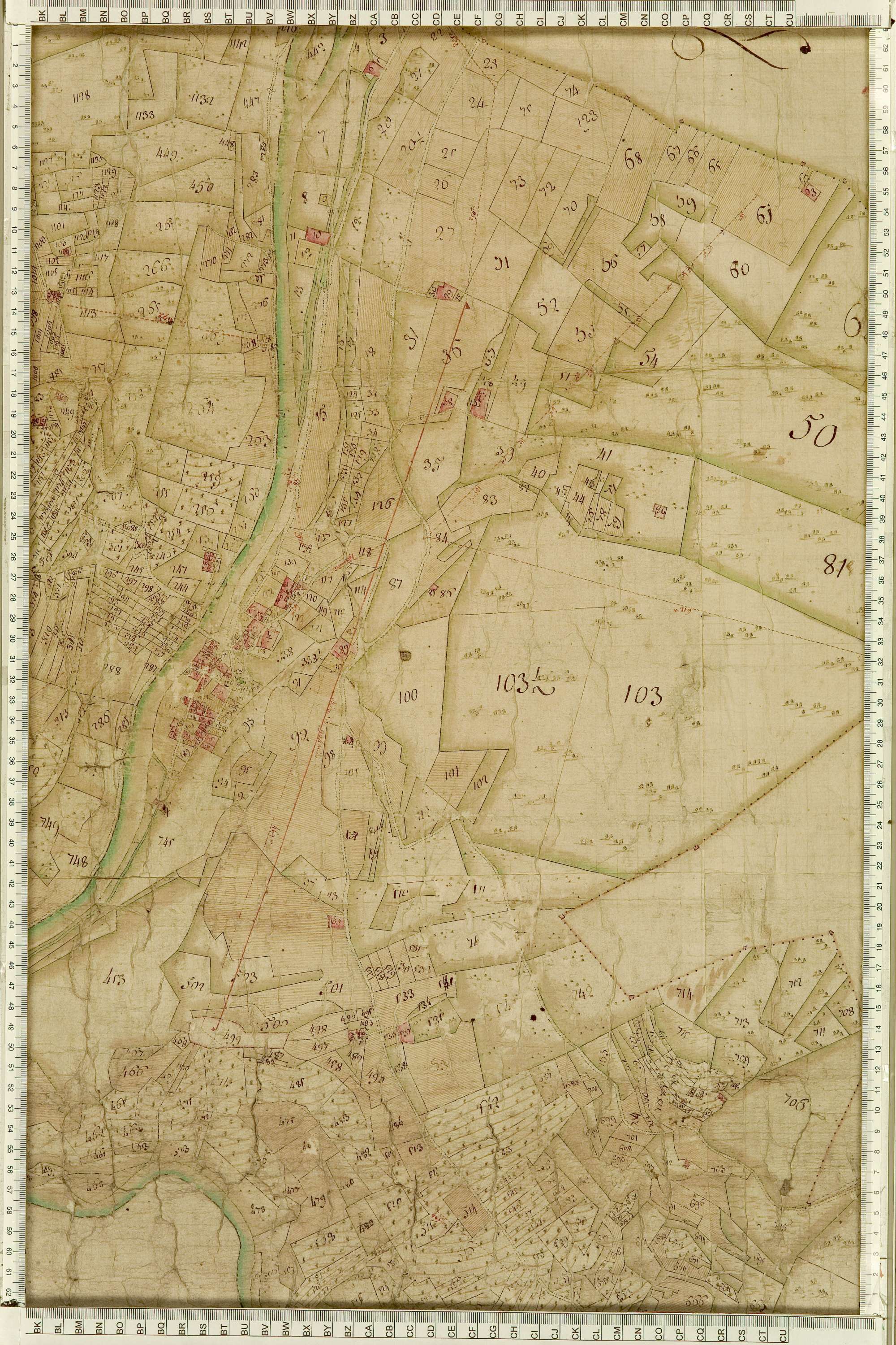 Salins-les-Thermes - Copie de la mappe originale (plan cadastral) de la commune de Salins. Signée Cocelli, directeur de la péréquation générale.