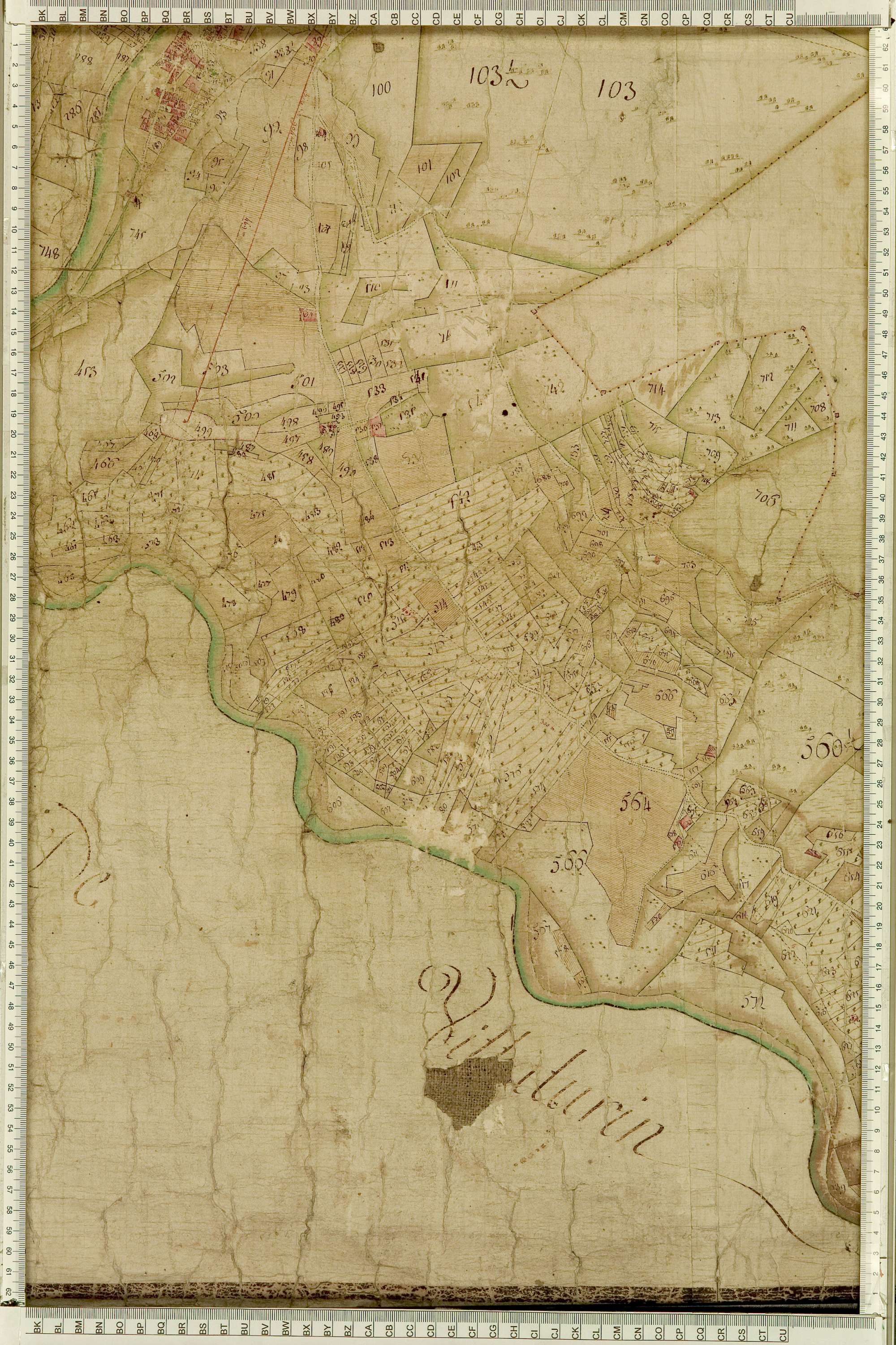 Salins-les-Thermes - Copie de la mappe originale (plan cadastral) de la commune de Salins. Signée Cocelli, directeur de la péréquation générale.