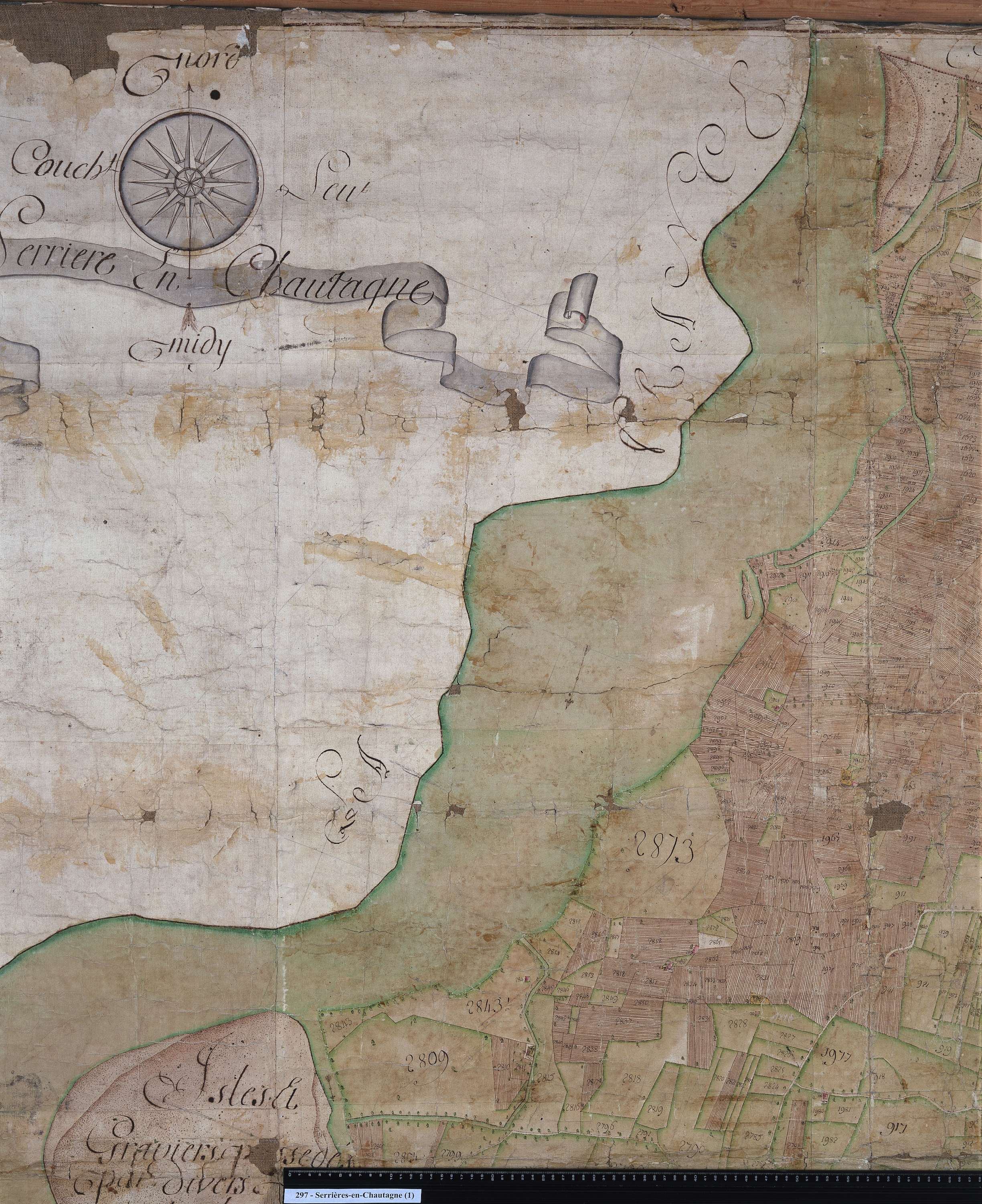 Serrières-en-Chautagne - Copie de la mappe originale (plan cadastral) de la commune de Serrières. Signée Cocelli, directeur de la péréquation.