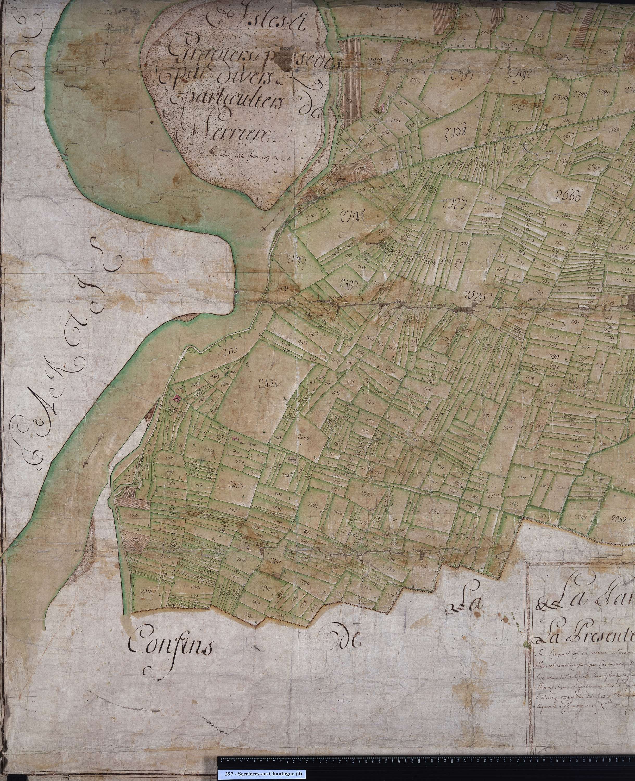 Serrières-en-Chautagne - Copie de la mappe originale (plan cadastral) de la commune de Serrières. Signée Cocelli, directeur de la péréquation.