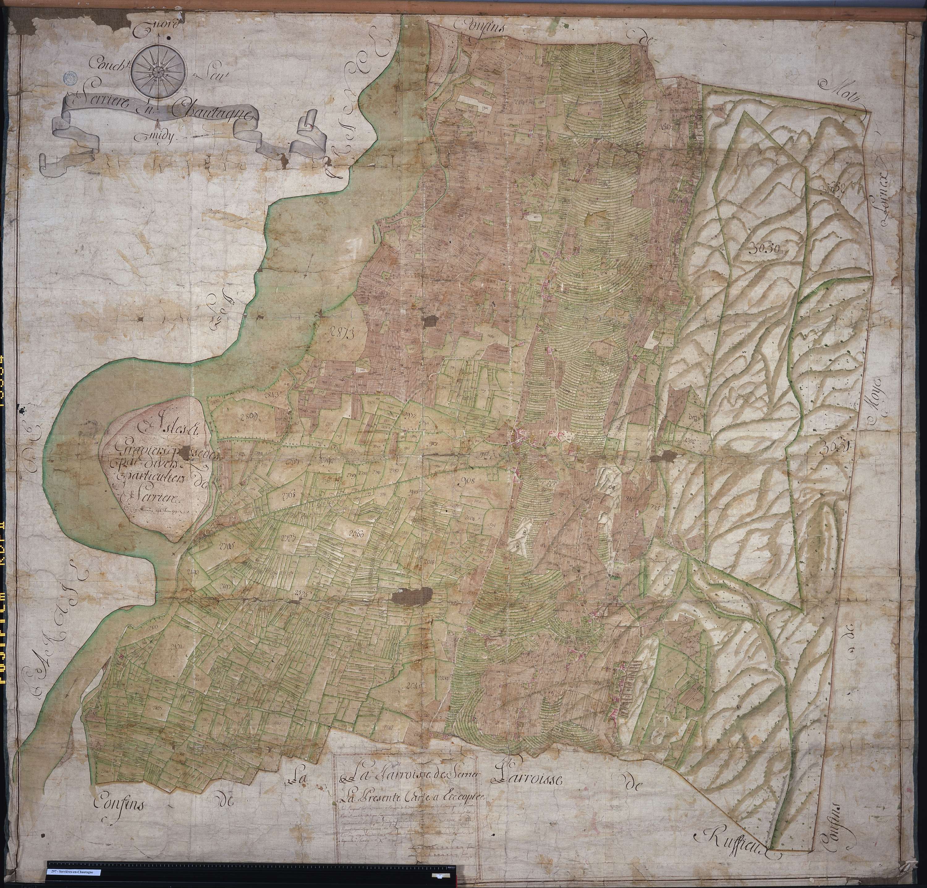 Serrières-en-Chautagne - Copie de la mappe originale (plan cadastral) de la commune de Serrières. Signée Cocelli, directeur de la péréquation.