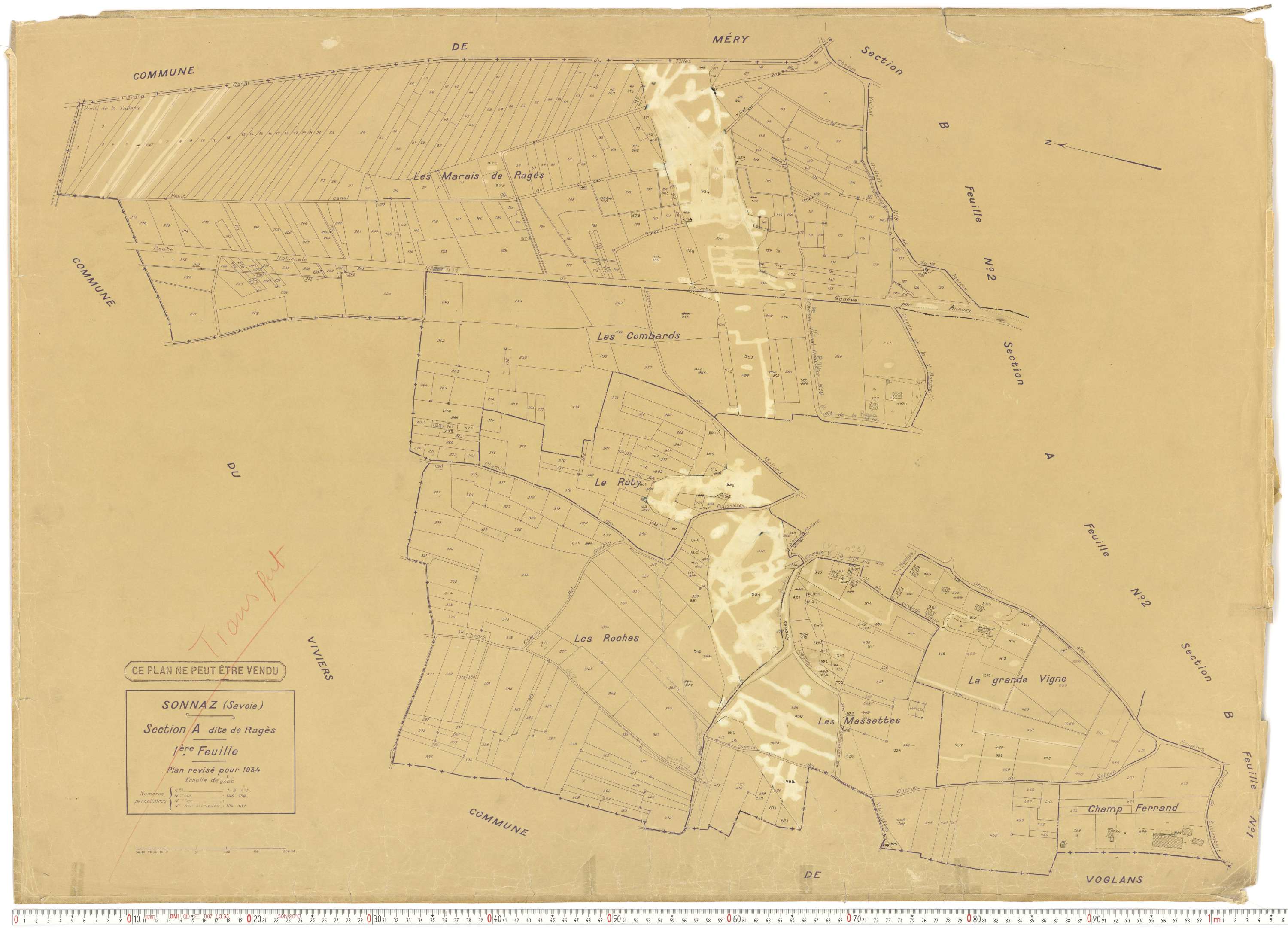 Sonnaz - Plans cadastraux du cadastre rénové.