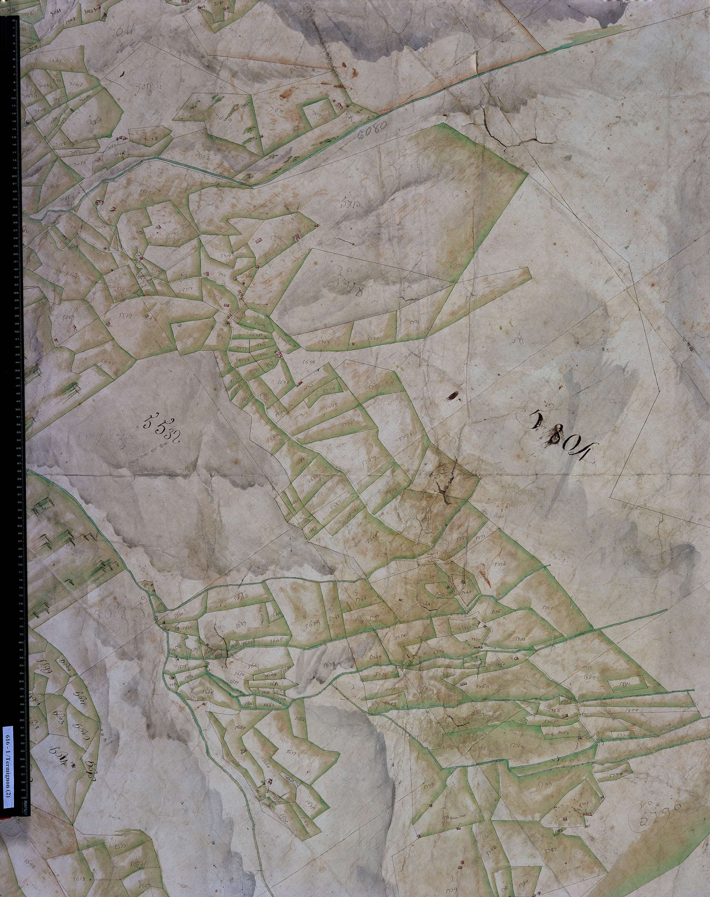 Val-Cenis - Copie de la mappe originale (plan cadastral) de la commune de Termignon. Signée Cocelli, directeur de la péréquation.