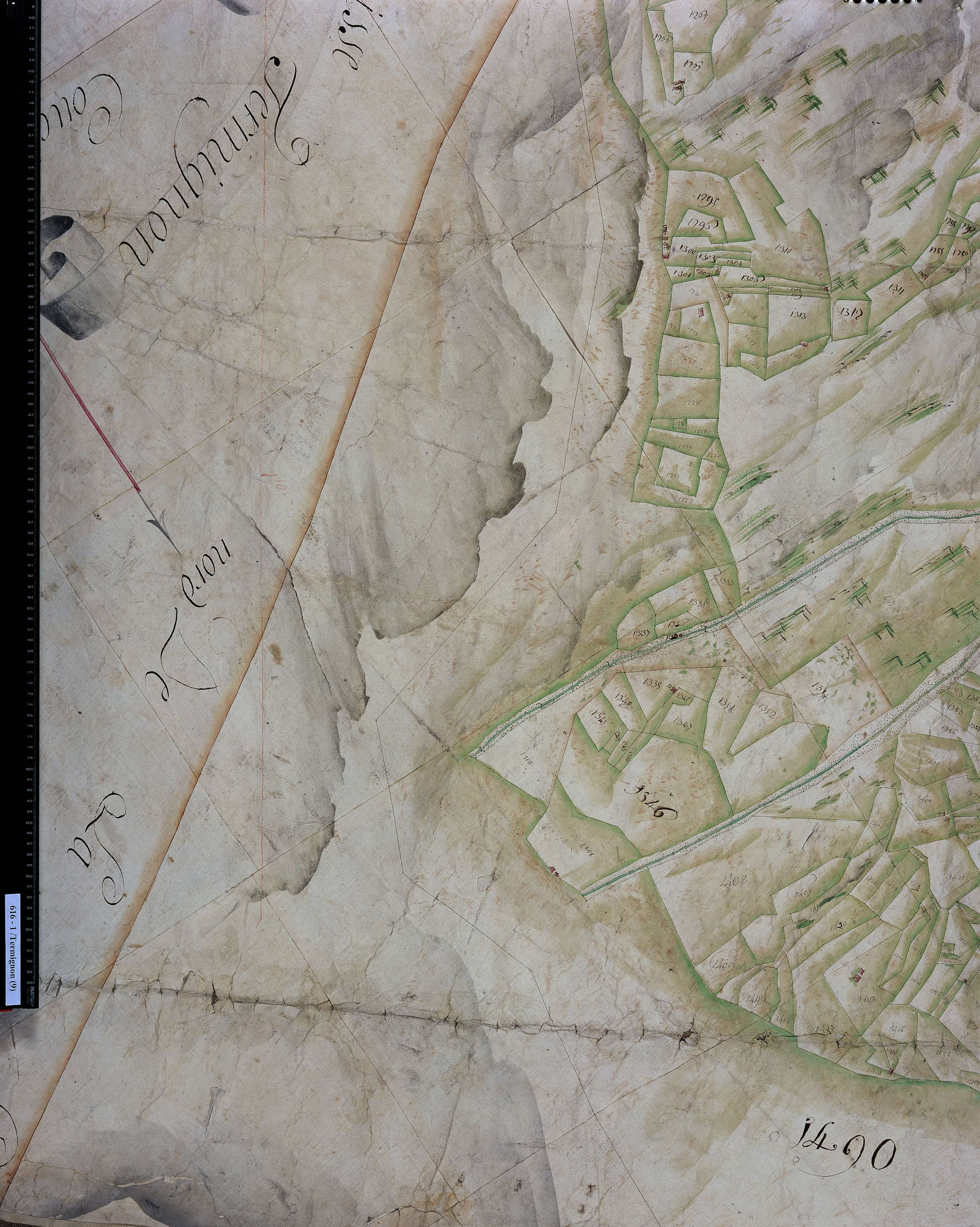 Val-Cenis - Copie de la mappe originale (plan cadastral) de la commune de Termignon. Signée Cocelli, directeur de la péréquation.