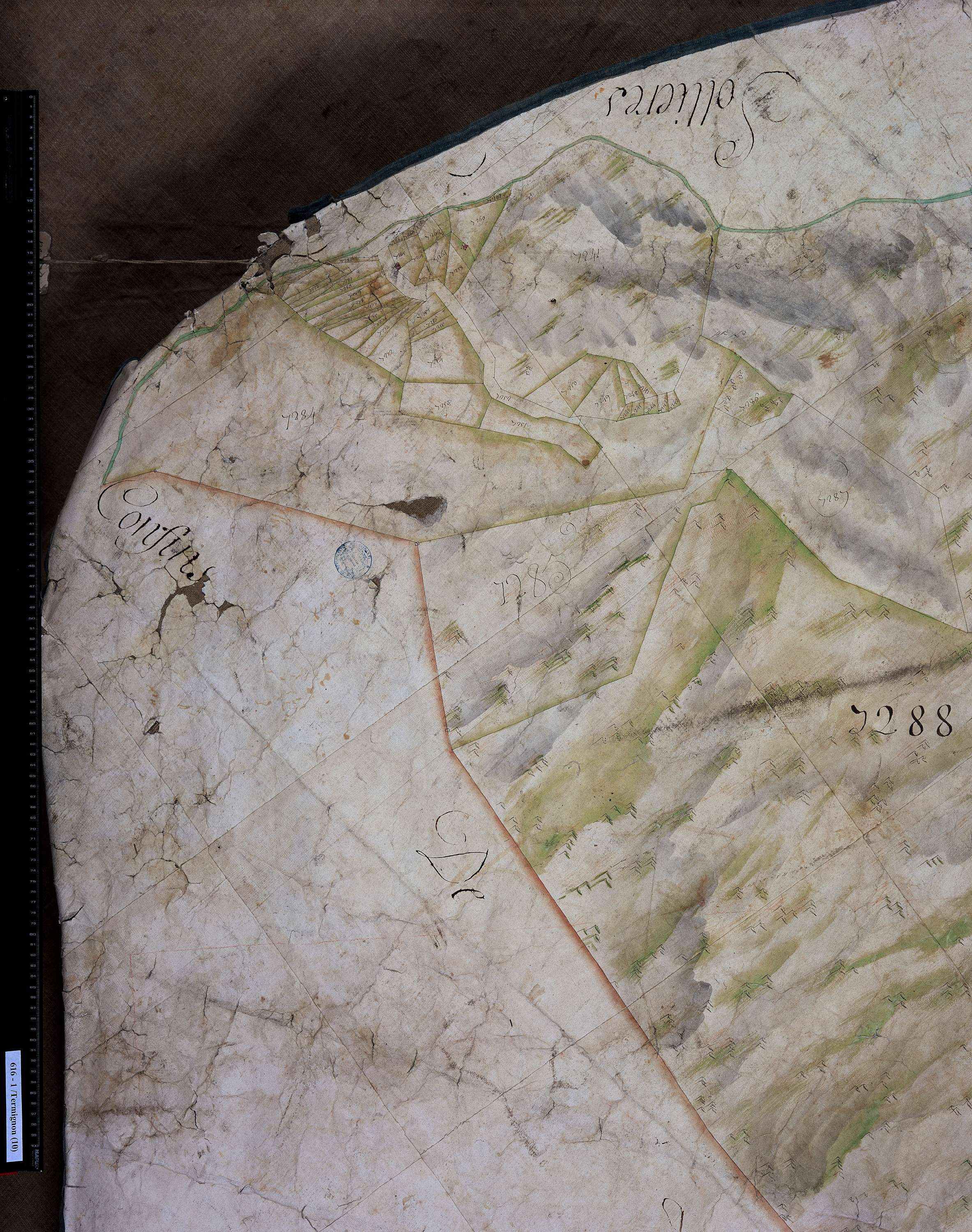 Val-Cenis - Copie de la mappe originale (plan cadastral) de la commune de Termignon. Signée Cocelli, directeur de la péréquation.