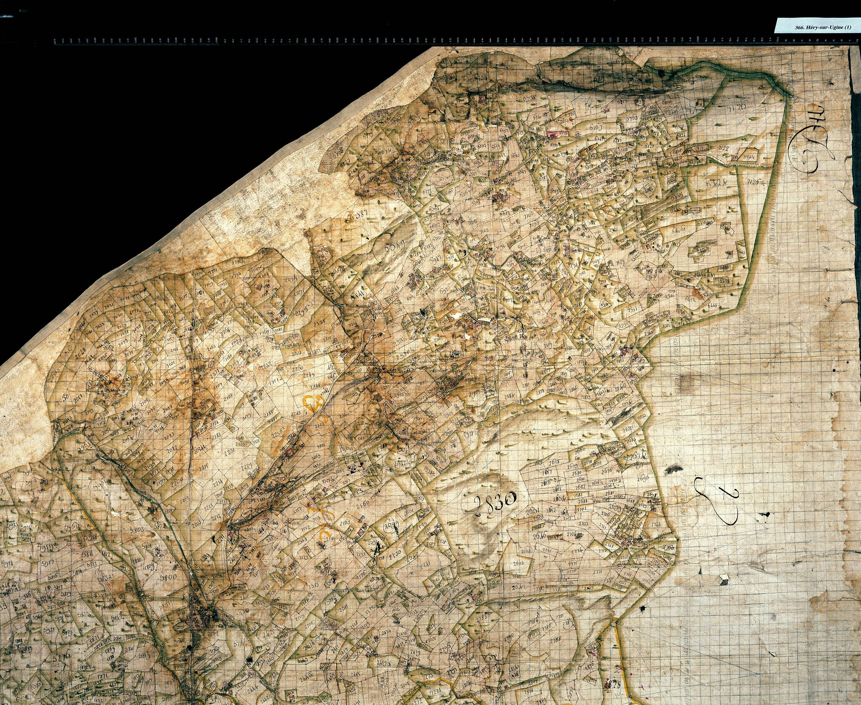 Ugine - Copie de la mappe originale (plan cadastral) de la commune d’Héry-sur-Ugines. Signée Cocelli, directeur de la péréquation.
