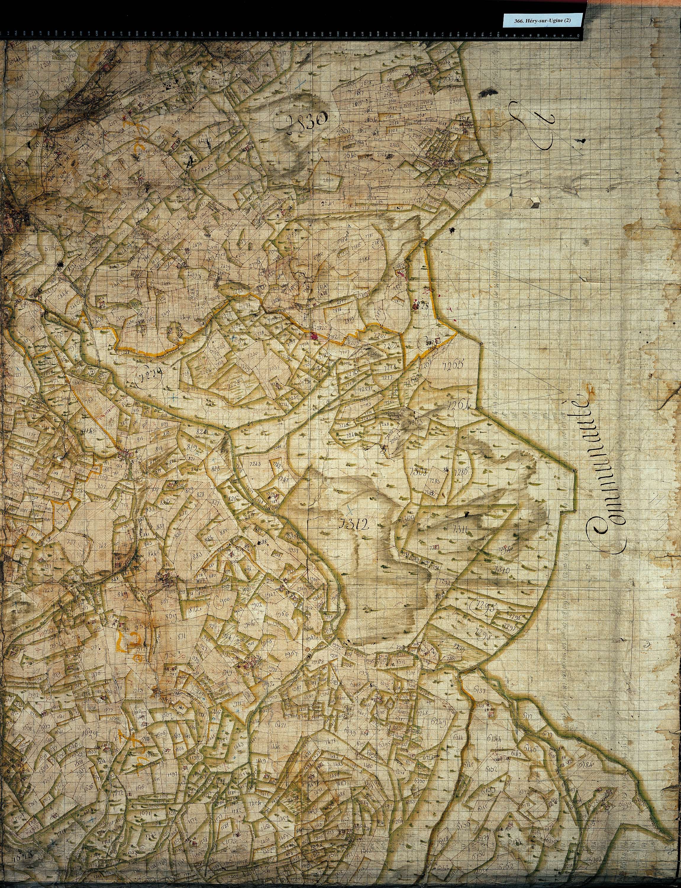 Ugine - Copie de la mappe originale (plan cadastral) de la commune d’Héry-sur-Ugines. Signée Cocelli, directeur de la péréquation.