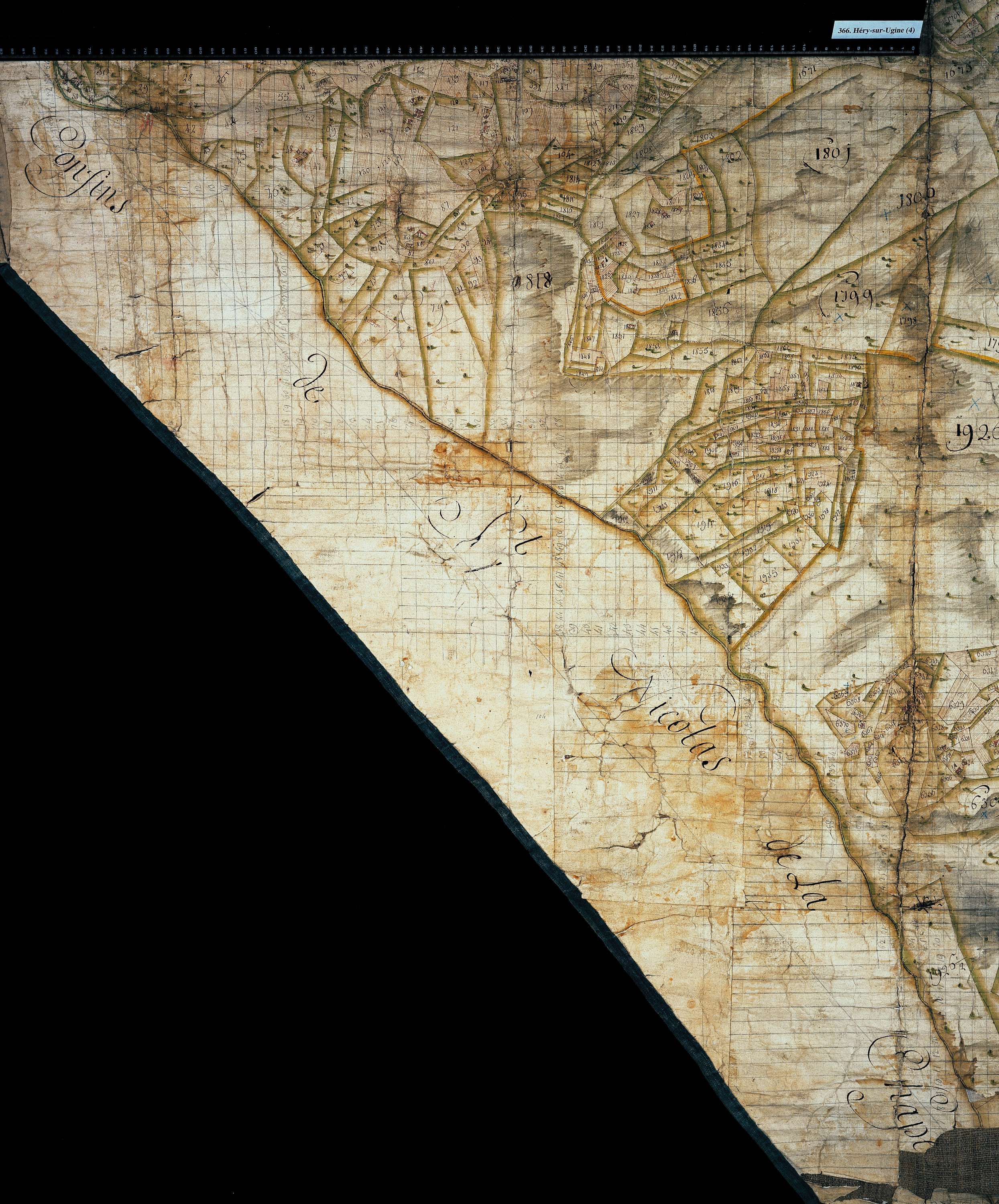 Ugine - Copie de la mappe originale (plan cadastral) de la commune d’Héry-sur-Ugines. Signée Cocelli, directeur de la péréquation.