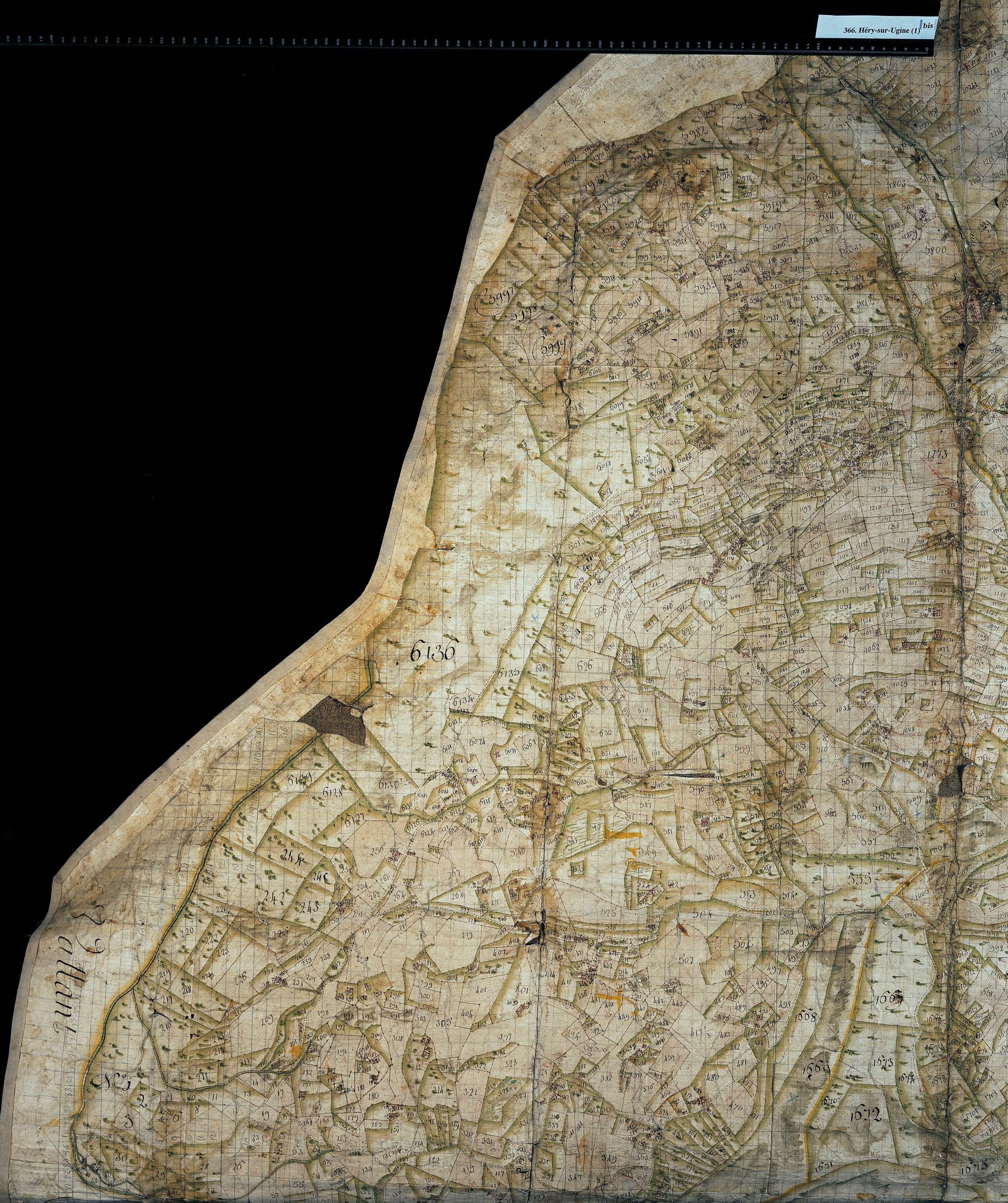 Ugine - Copie de la mappe originale (plan cadastral) de la commune d’Héry-sur-Ugines. Signée Cocelli, directeur de la péréquation.