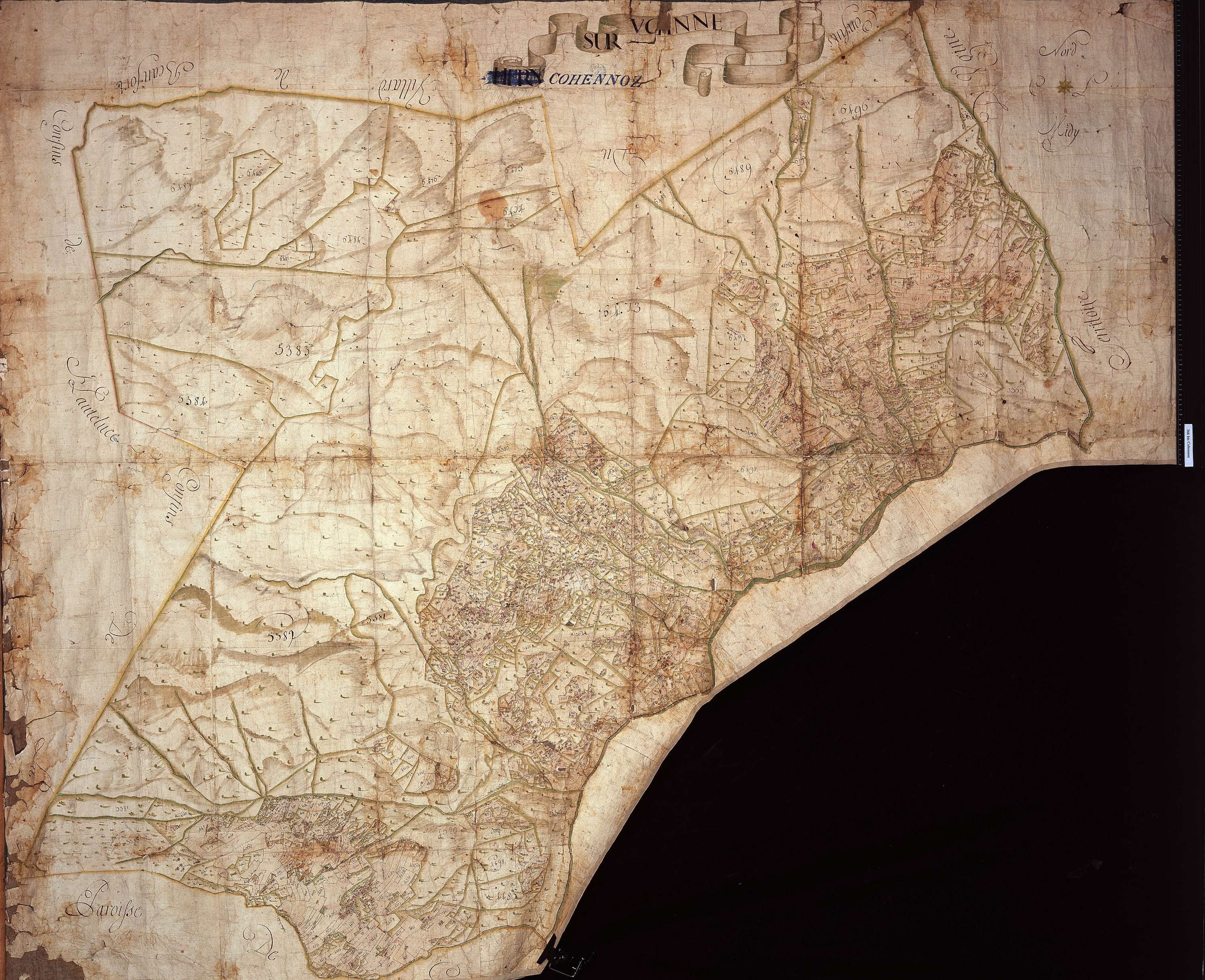 Ugine - Copie de la mappe originale (plan cadastral) de la commune d’Héry-sur-Ugines. Signée Cocelli, directeur de la péréquation.