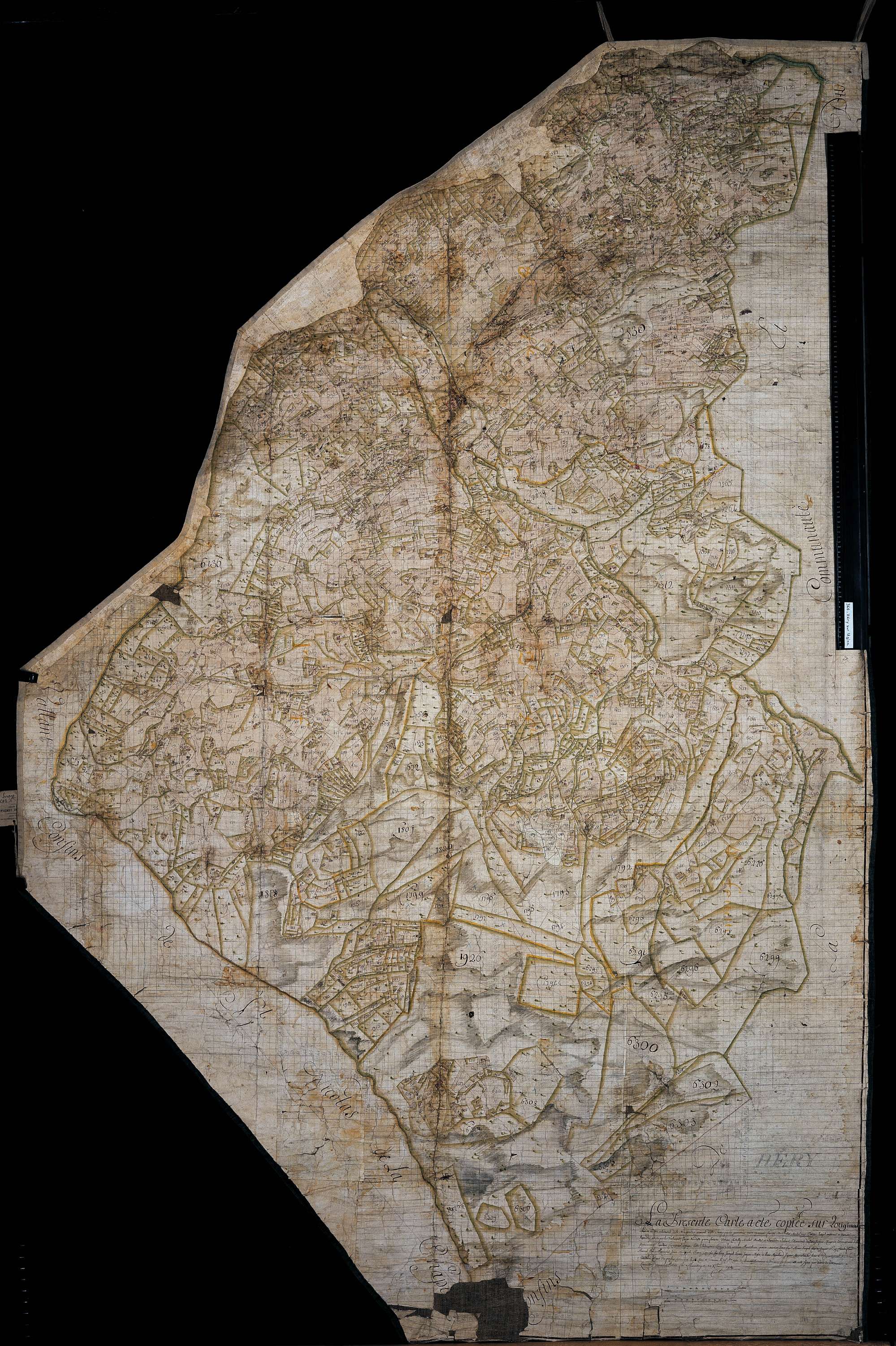 Ugine - Copie de la mappe originale (plan cadastral) de la commune d’Héry-sur-Ugines. Signée Cocelli, directeur de la péréquation.