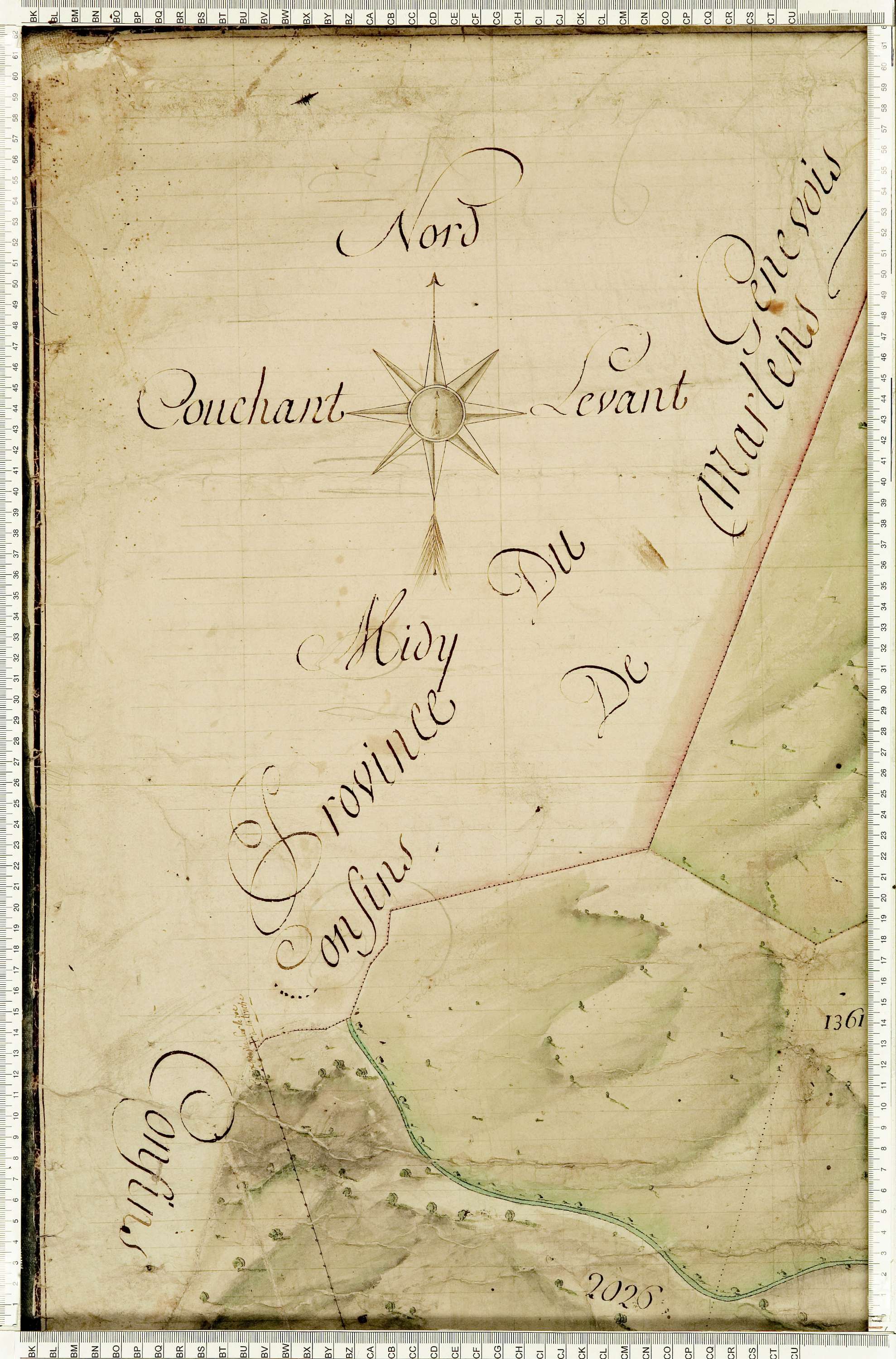 Ugine - Copie de la mappe originale (plan cadastral) de la commune d’Outrechaise. Signée Cocelli, directeur de la péréquation.