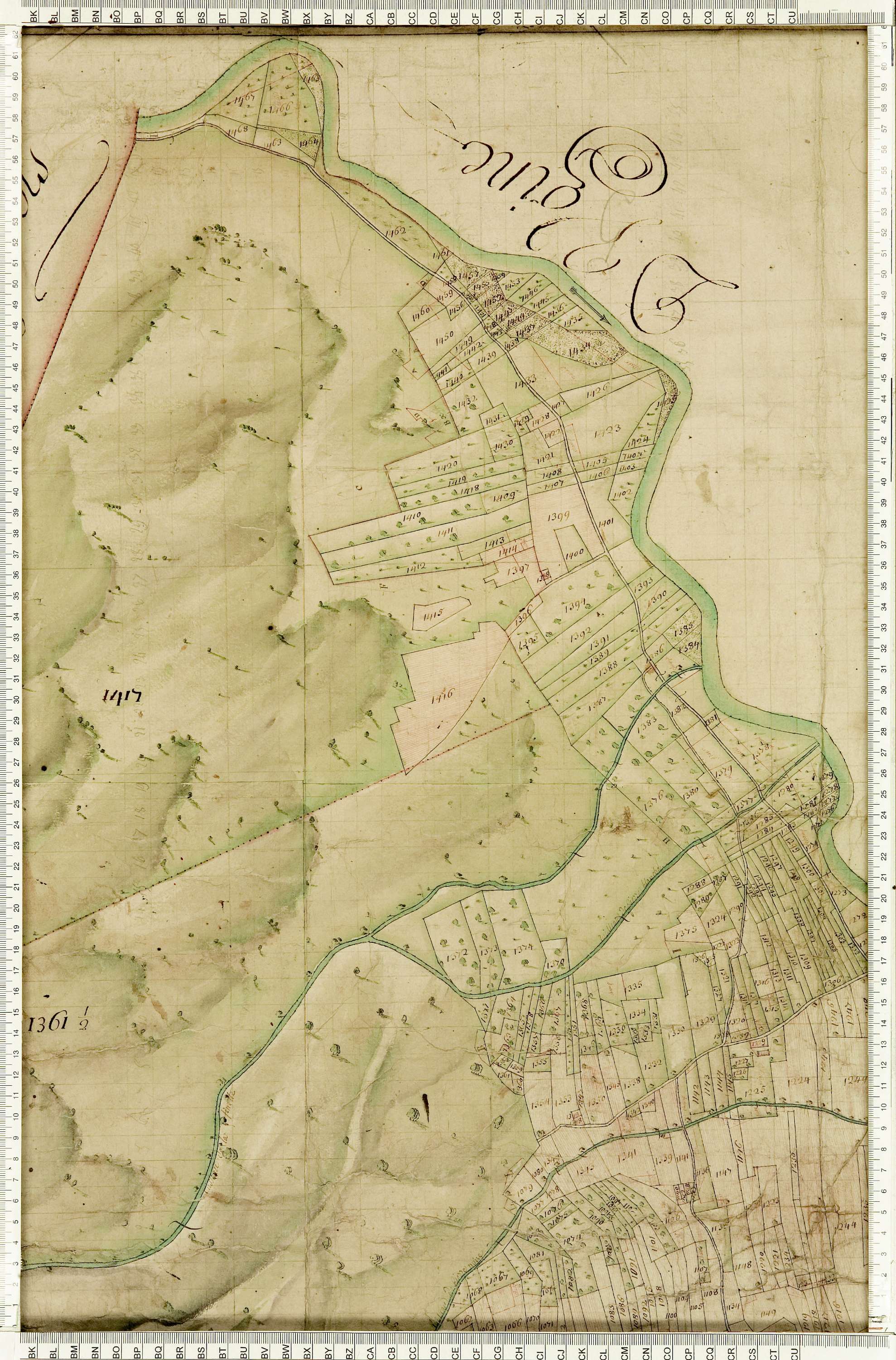 Ugine - Copie de la mappe originale (plan cadastral) de la commune d’Outrechaise. Signée Cocelli, directeur de la péréquation.