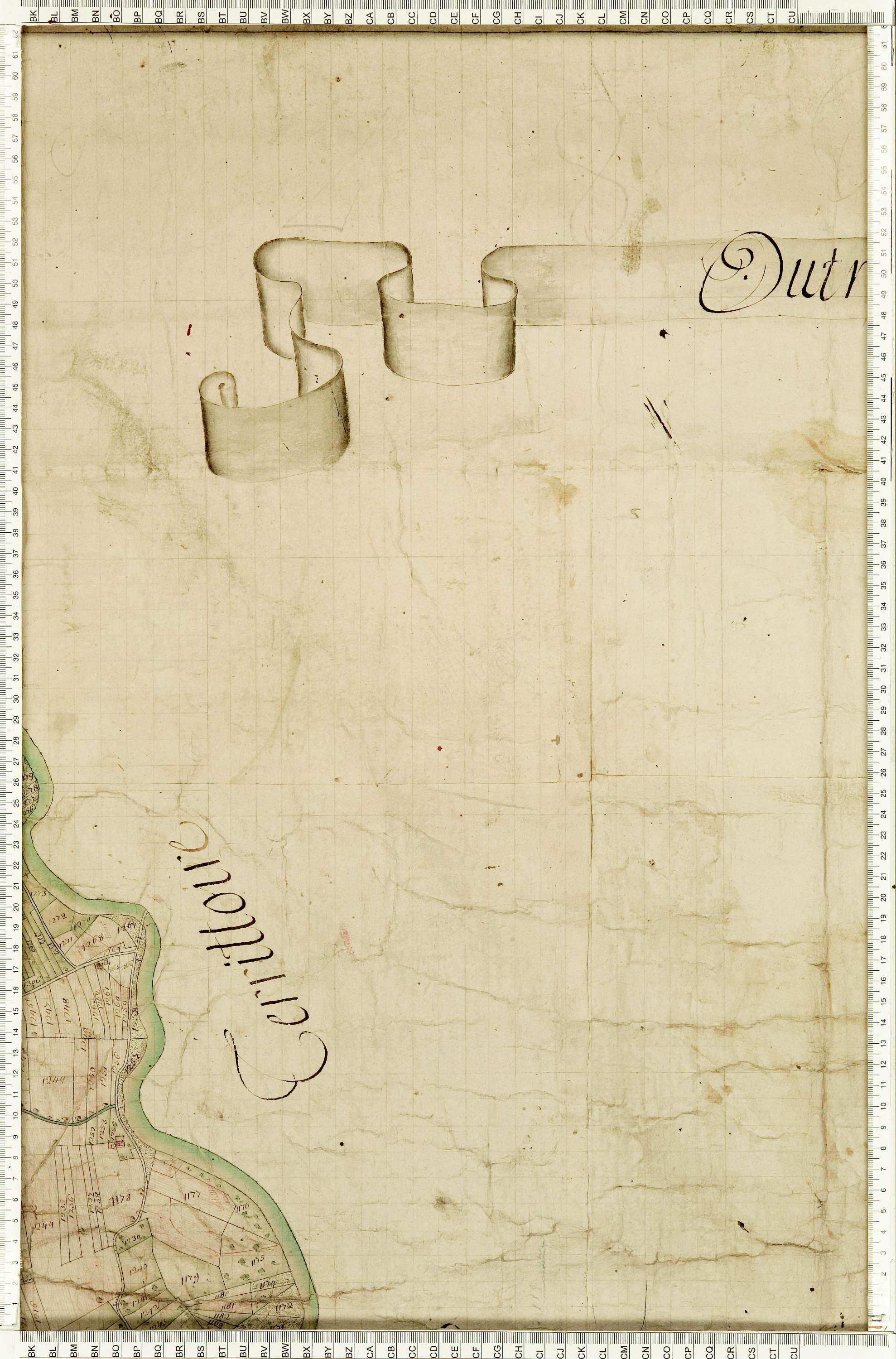 Ugine - Copie de la mappe originale (plan cadastral) de la commune d’Outrechaise. Signée Cocelli, directeur de la péréquation.